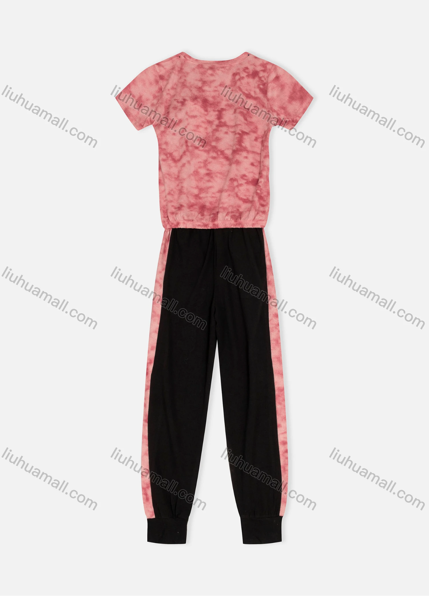 Wholesale Women's Milk Silk Tie Dye Letter Embroidery Round Neck Short Sleeve Tops & Straight Leg Pants 2 Piece Lounge Pajamas Set - Liuhuamall