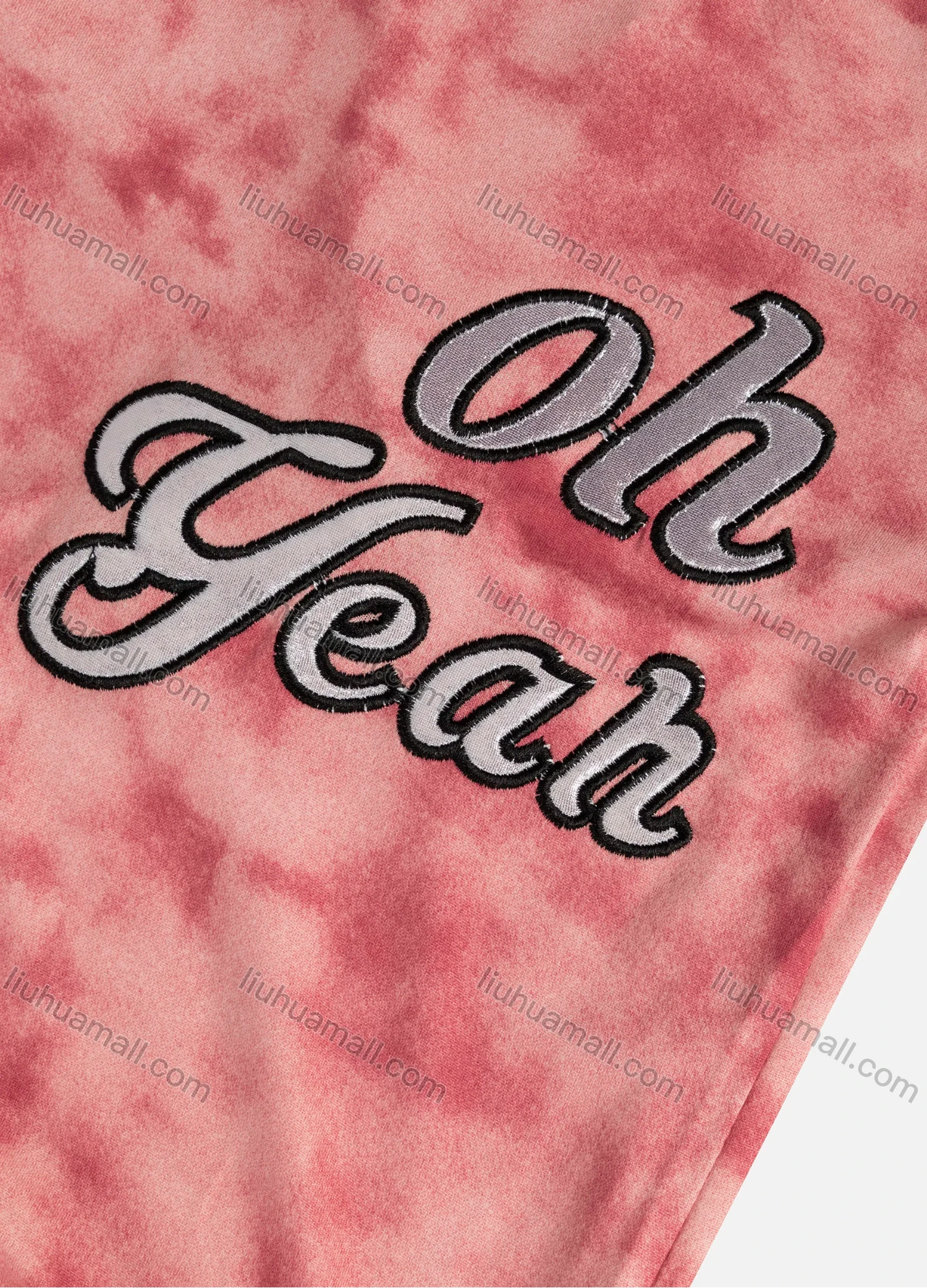 Wholesale Women's Milk Silk Tie Dye Letter Embroidery Round Neck Short Sleeve Tops & Straight Leg Pants 2 Piece Lounge Pajamas Set - Liuhuamall