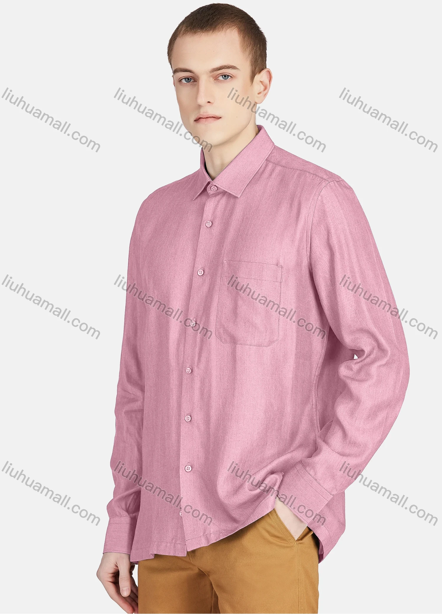 Wholesale Men's Casual Slim Fit Long Sleeve Patch Pocket Button Down Plain Shirt T024-2# - Liuhuamall