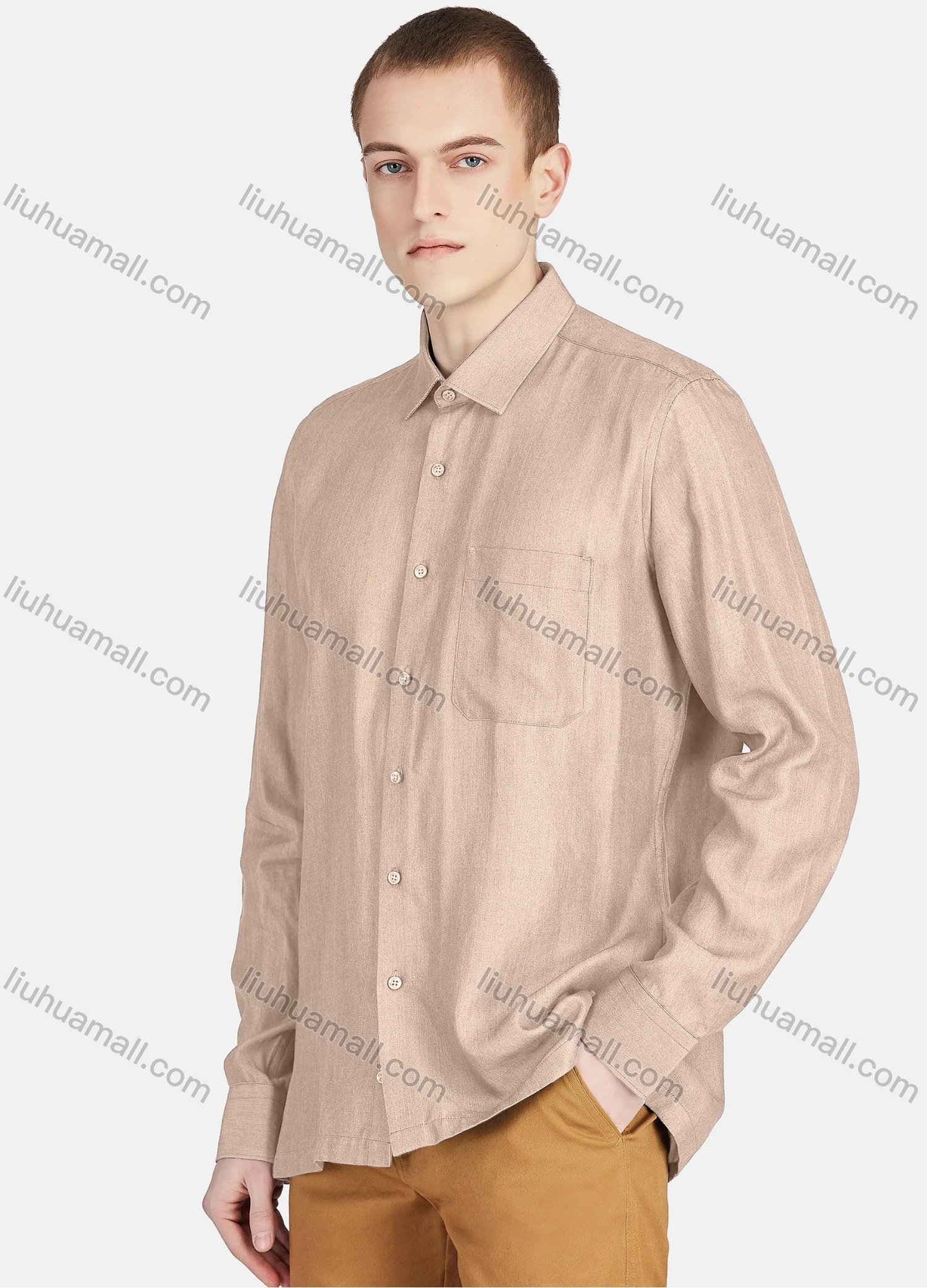 Wholesale Men's Casual Slim Fit Long Sleeve Patch Pocket Button Down Plain Shirt T024-2# - Liuhuamall