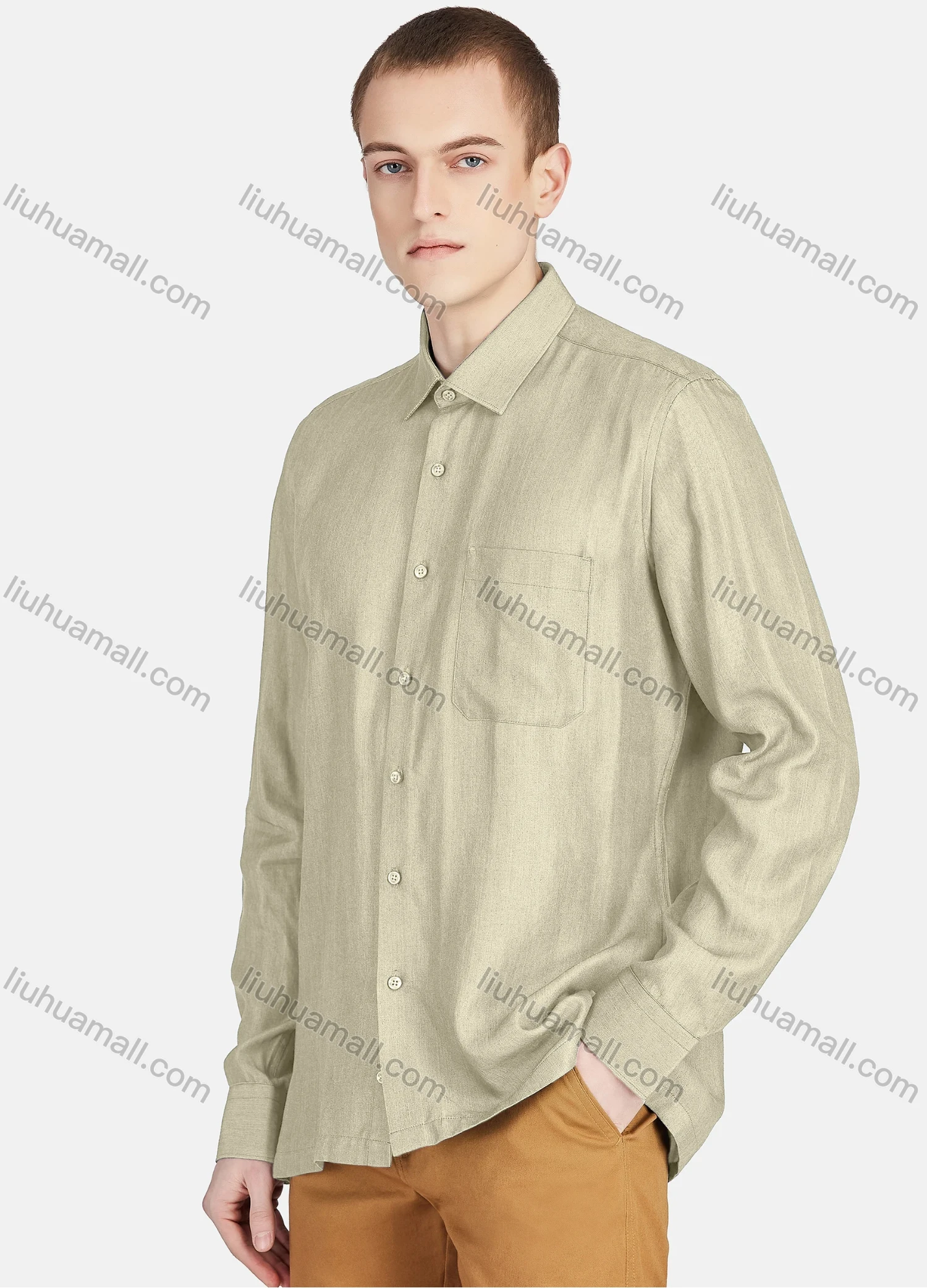 Wholesale Men's Casual Slim Fit Long Sleeve Patch Pocket Button Down Plain Shirt T024-2# - Liuhuamall