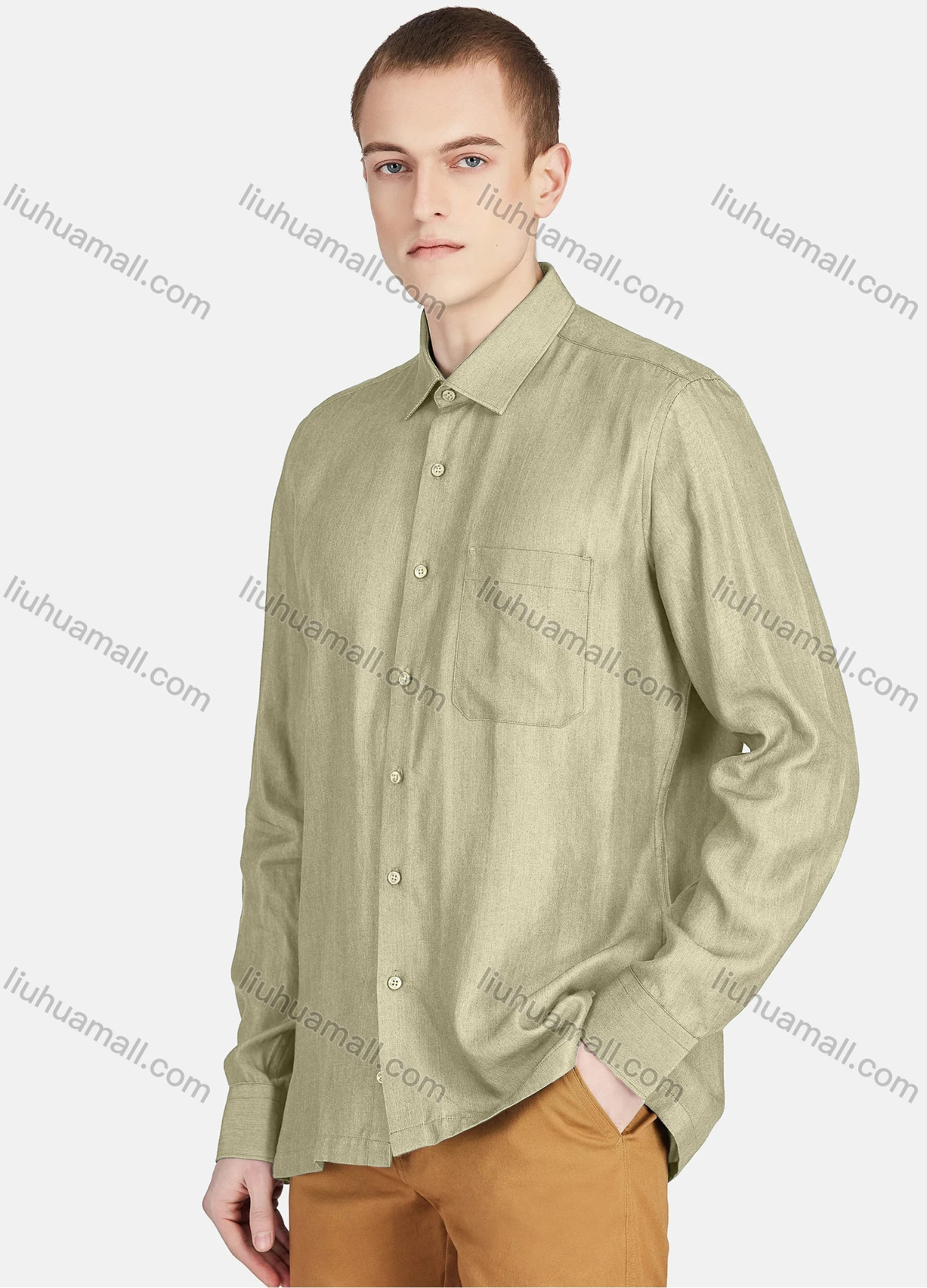 Wholesale Men's Casual Slim Fit Long Sleeve Patch Pocket Button Down Plain Shirt T024-2# - Liuhuamall