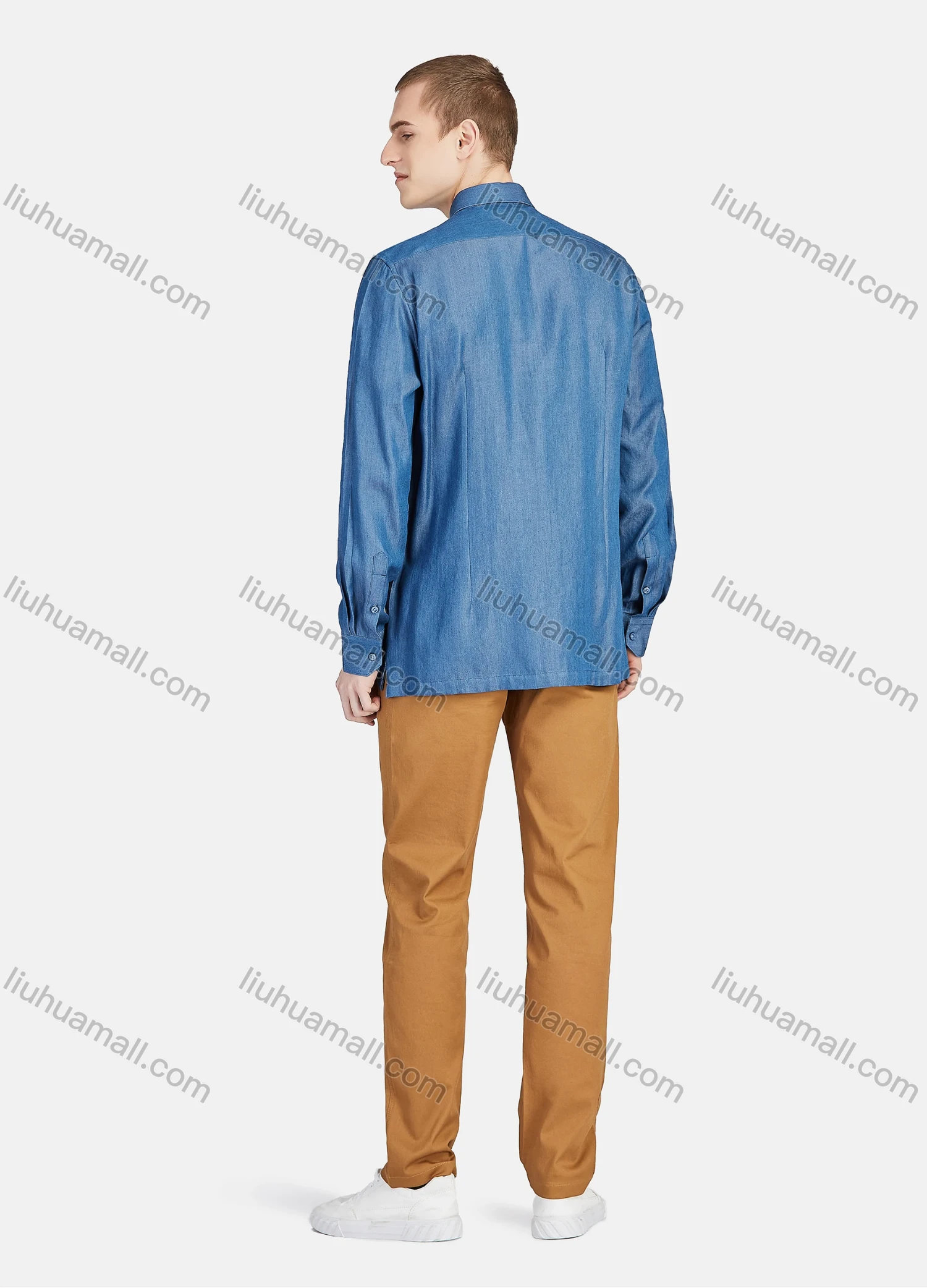 Wholesale Men's Casual Slim Fit Long Sleeve Patch Pocket Button Down Plain Shirt T024-2# - Liuhuamall