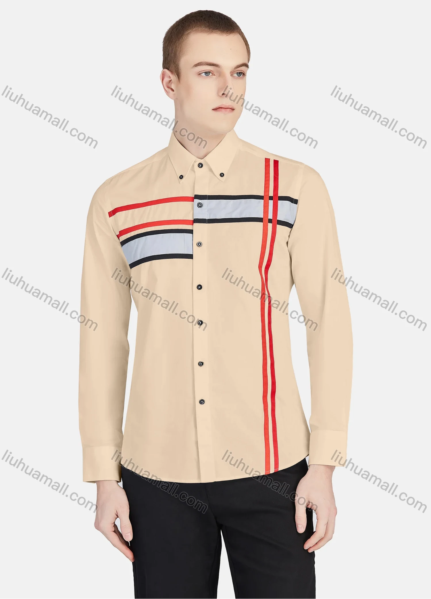 Wholesale Men's Casual Collared Long Sleeve Button Down Striped Shirt P001-3# - Liuhuamall