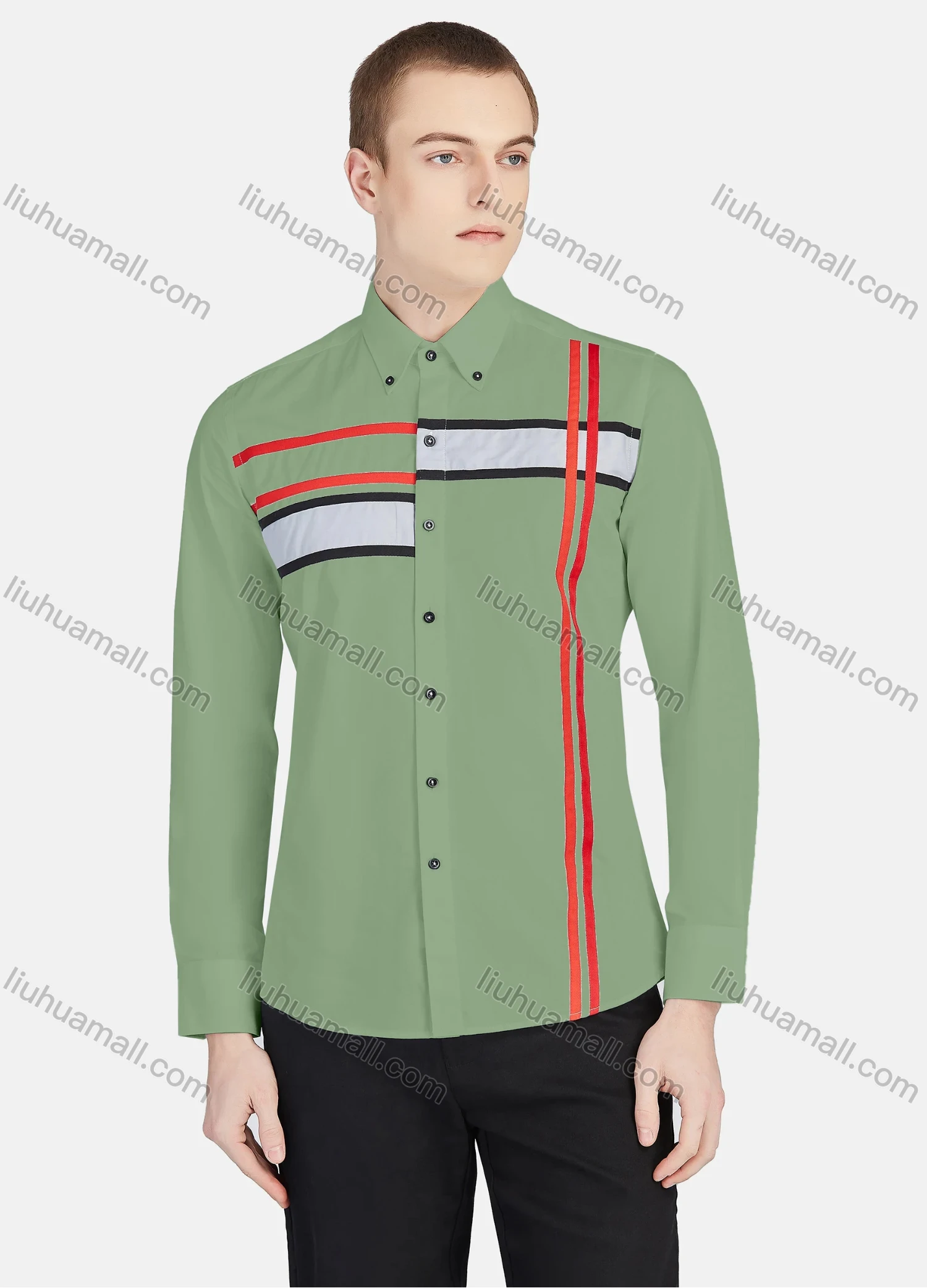 Wholesale Men's Casual Collared Long Sleeve Button Down Striped Shirt P001-3# - Liuhuamall