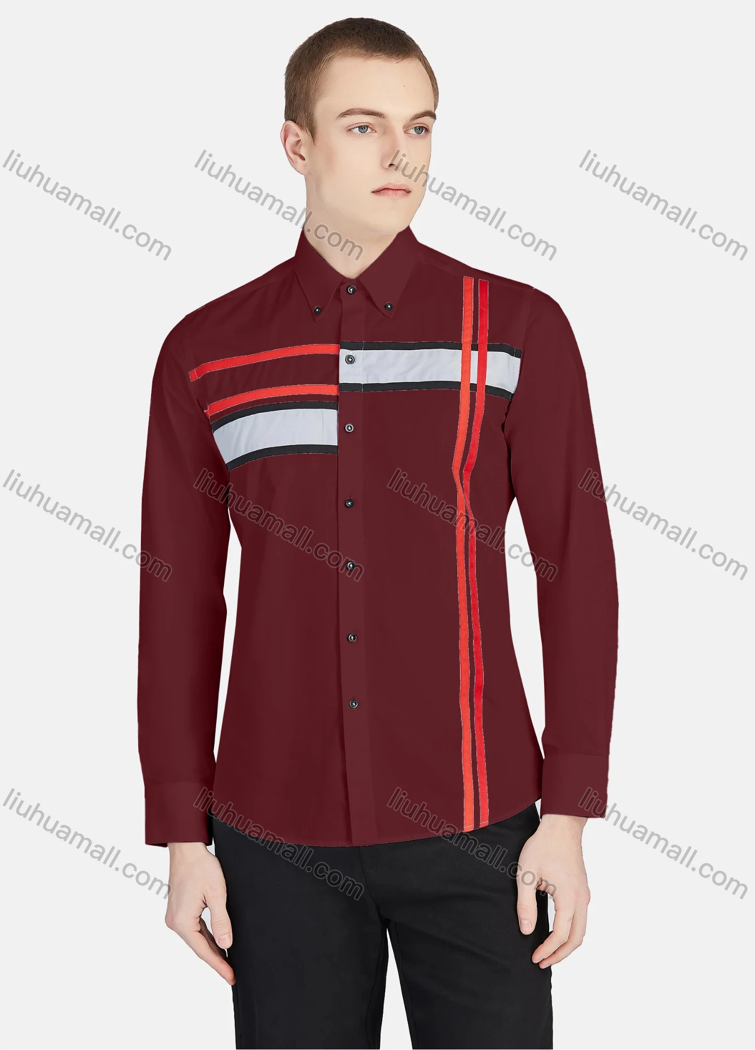 Wholesale Men's Casual Collared Long Sleeve Button Down Striped Shirt P001-3# - Liuhuamall