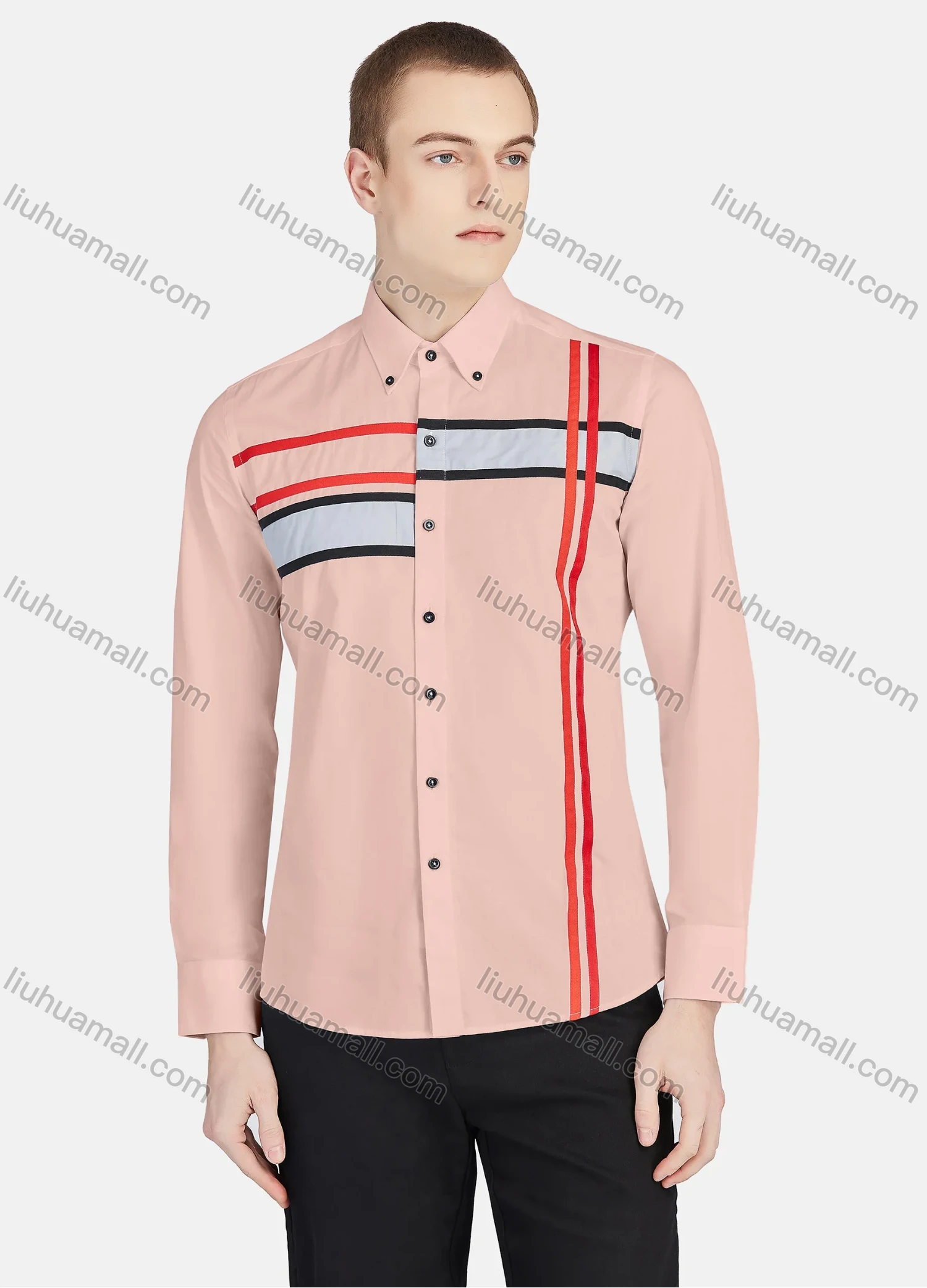 Wholesale Men's Casual Collared Long Sleeve Button Down Striped Shirt P001-3# - Liuhuamall