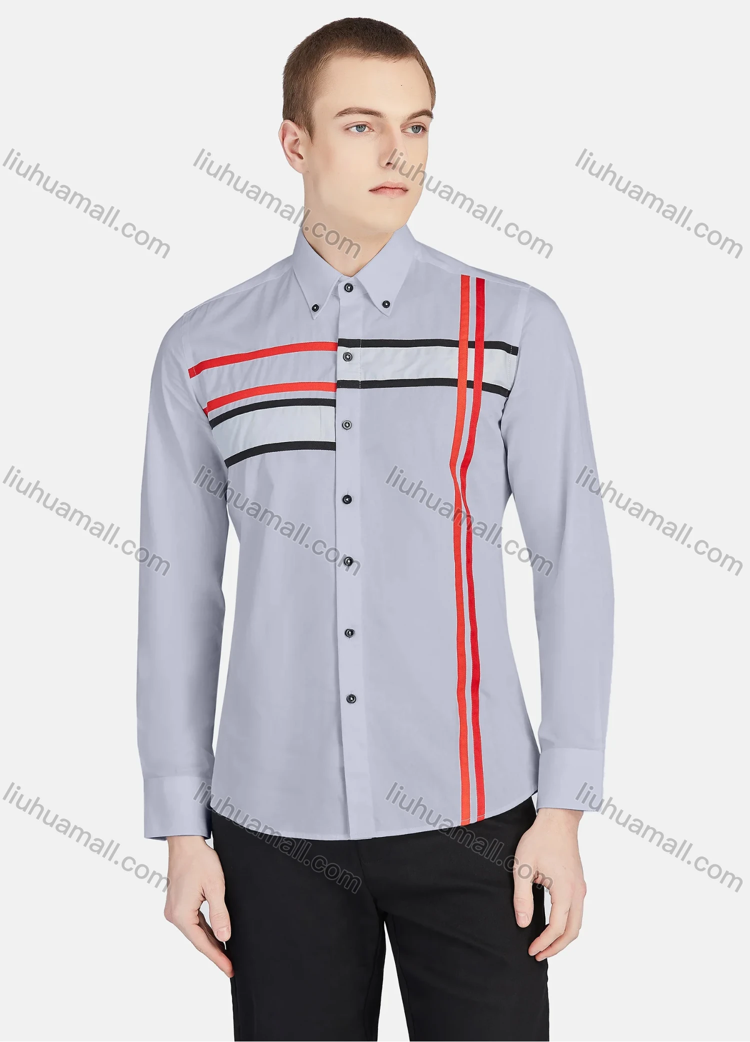 Wholesale Men's Casual Collared Long Sleeve Button Down Striped Shirt P001-3# - Liuhuamall