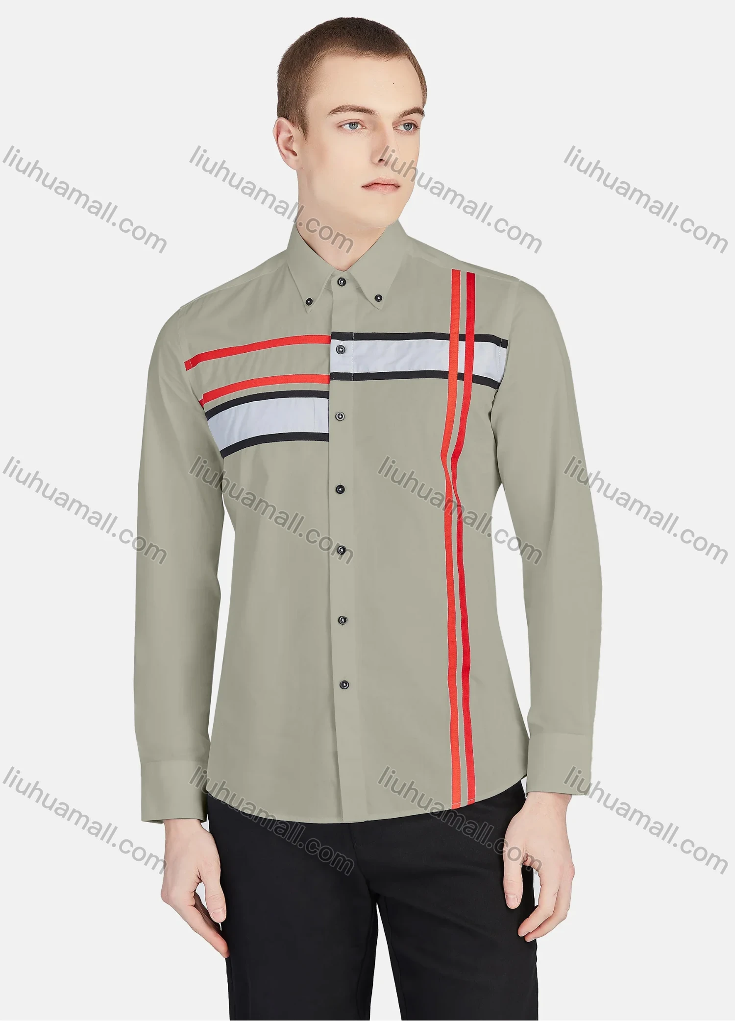 Wholesale Men's Casual Collared Long Sleeve Button Down Striped Shirt P001-3# - Liuhuamall