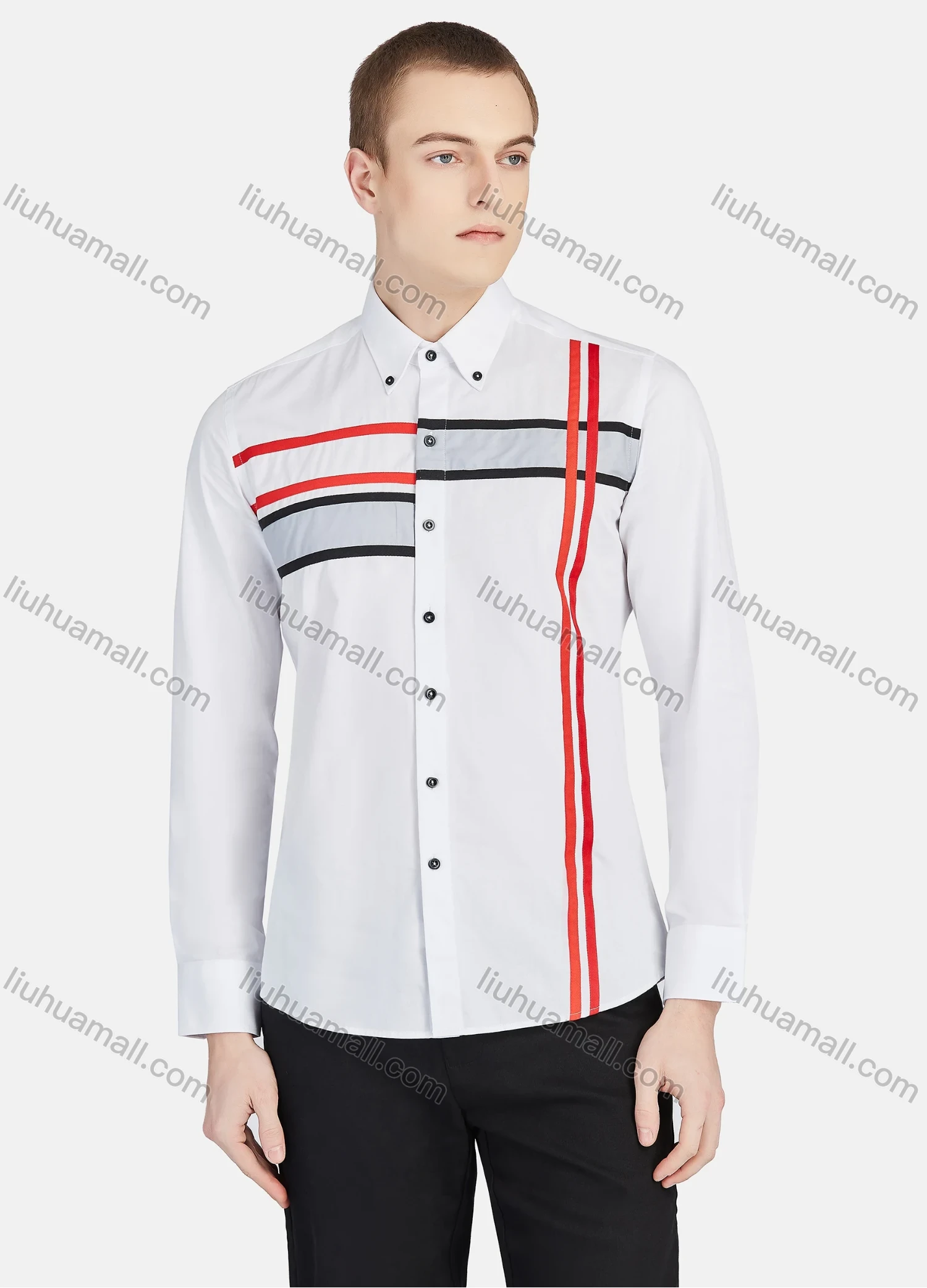 Wholesale Men's Casual Collared Long Sleeve Button Down Striped Shirt P001-3# - Liuhuamall
