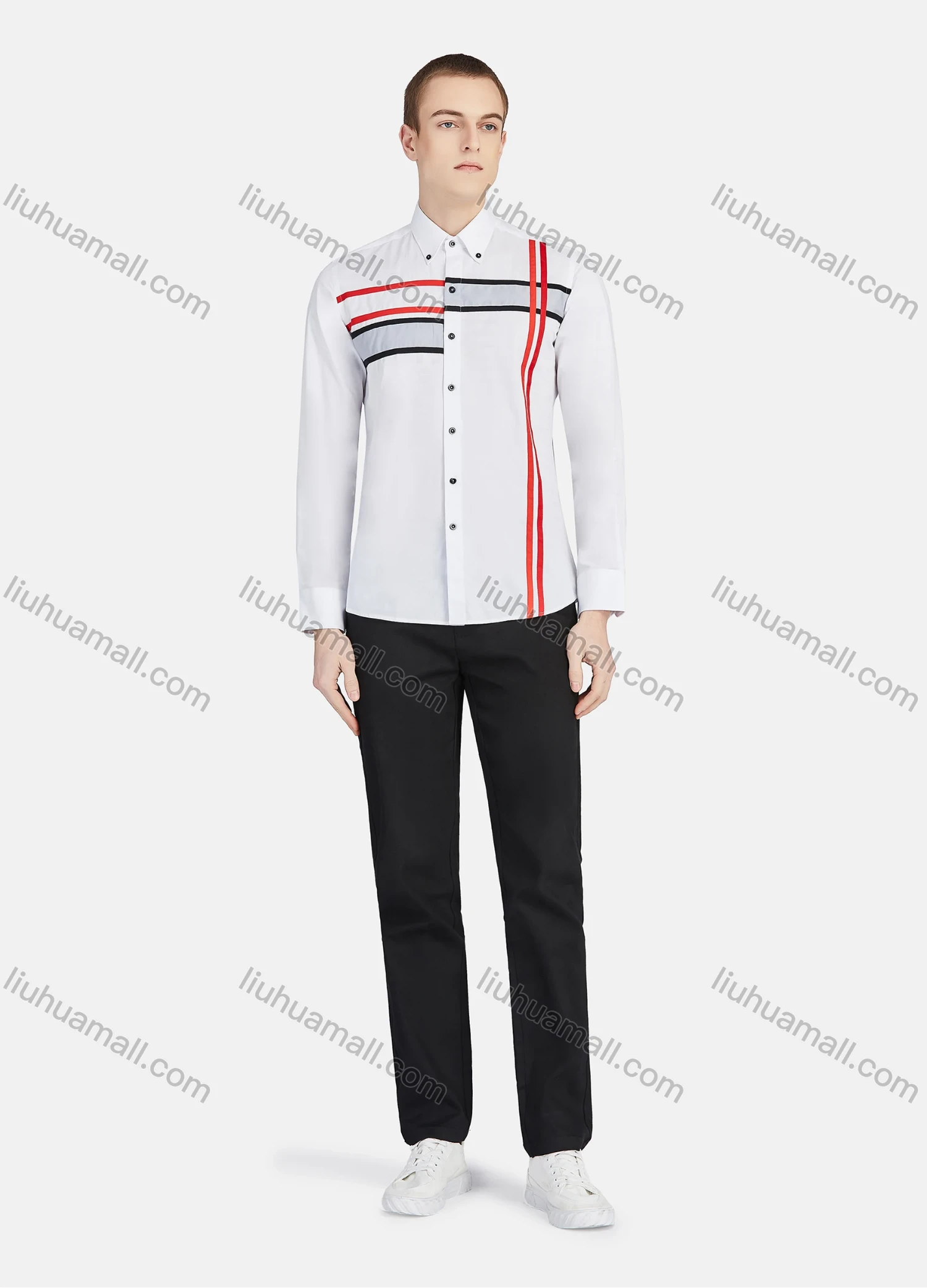 Wholesale Men's Casual Collared Long Sleeve Button Down Striped Shirt P001-3# - Liuhuamall