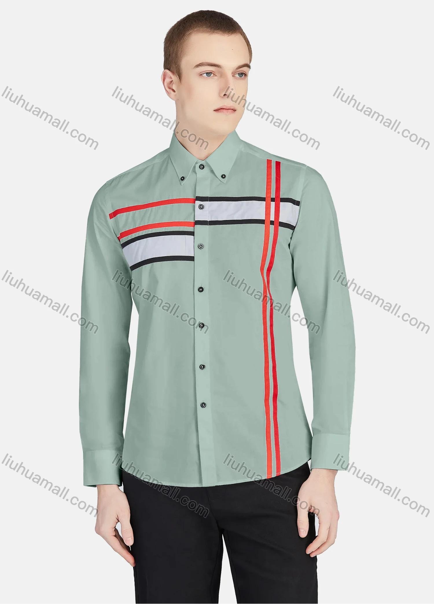Wholesale Men's Casual Collared Long Sleeve Button Down Striped Shirt P001-3# - Liuhuamall