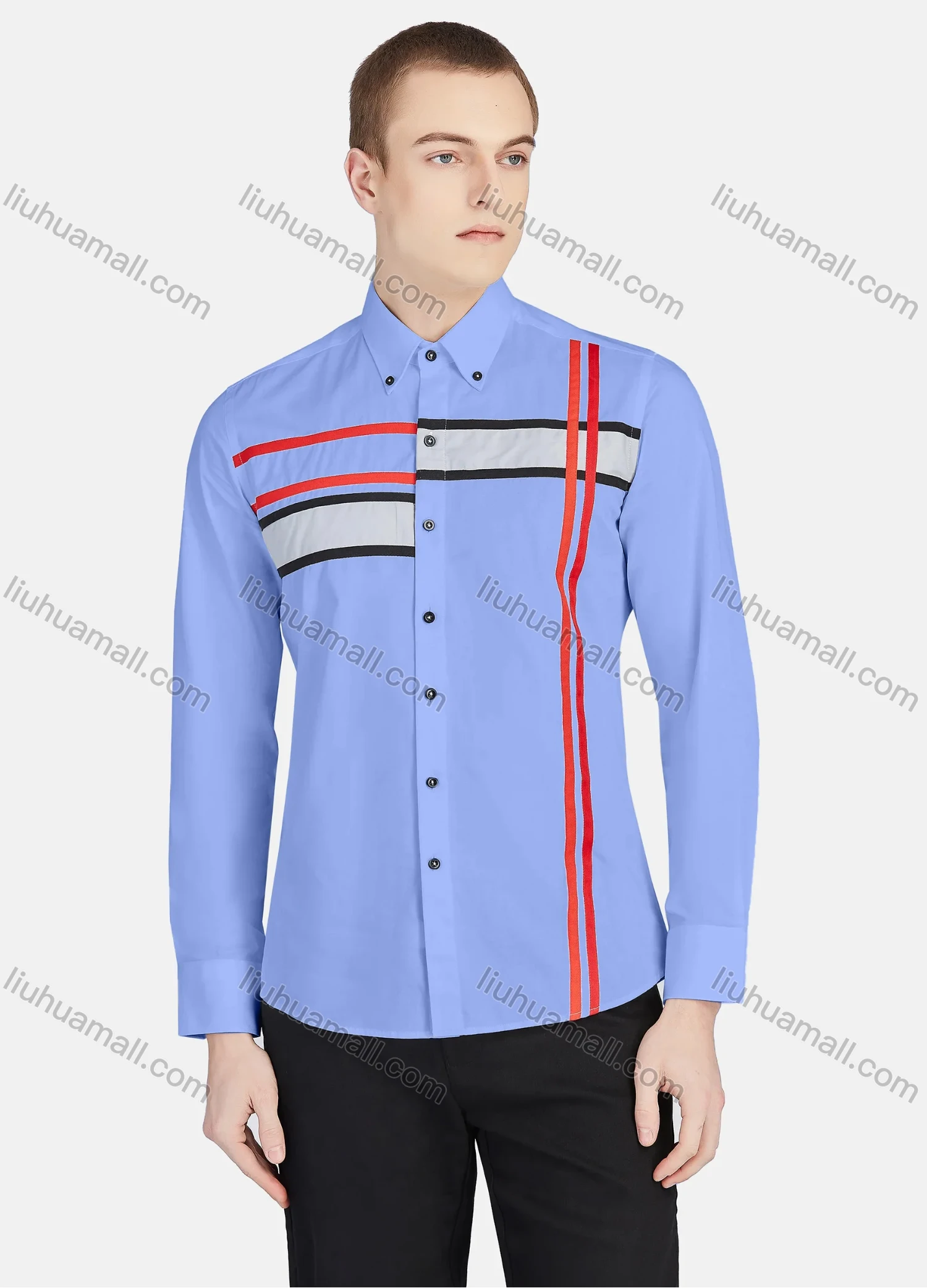 Wholesale Men's Casual Collared Long Sleeve Button Down Striped Shirt P001-3# - Liuhuamall