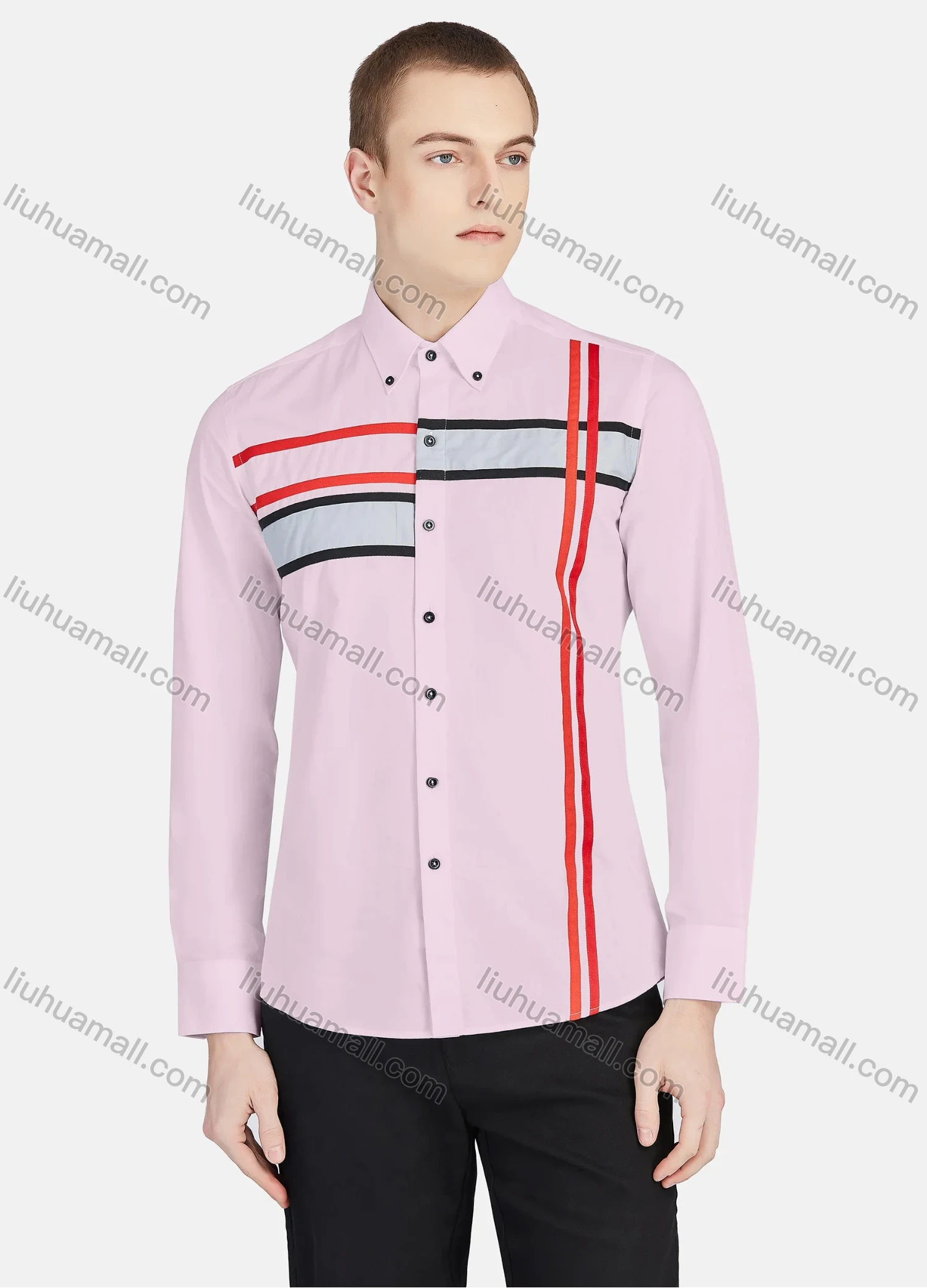 Wholesale Men's Casual Collared Long Sleeve Button Down Striped Shirt P001-3# - Liuhuamall