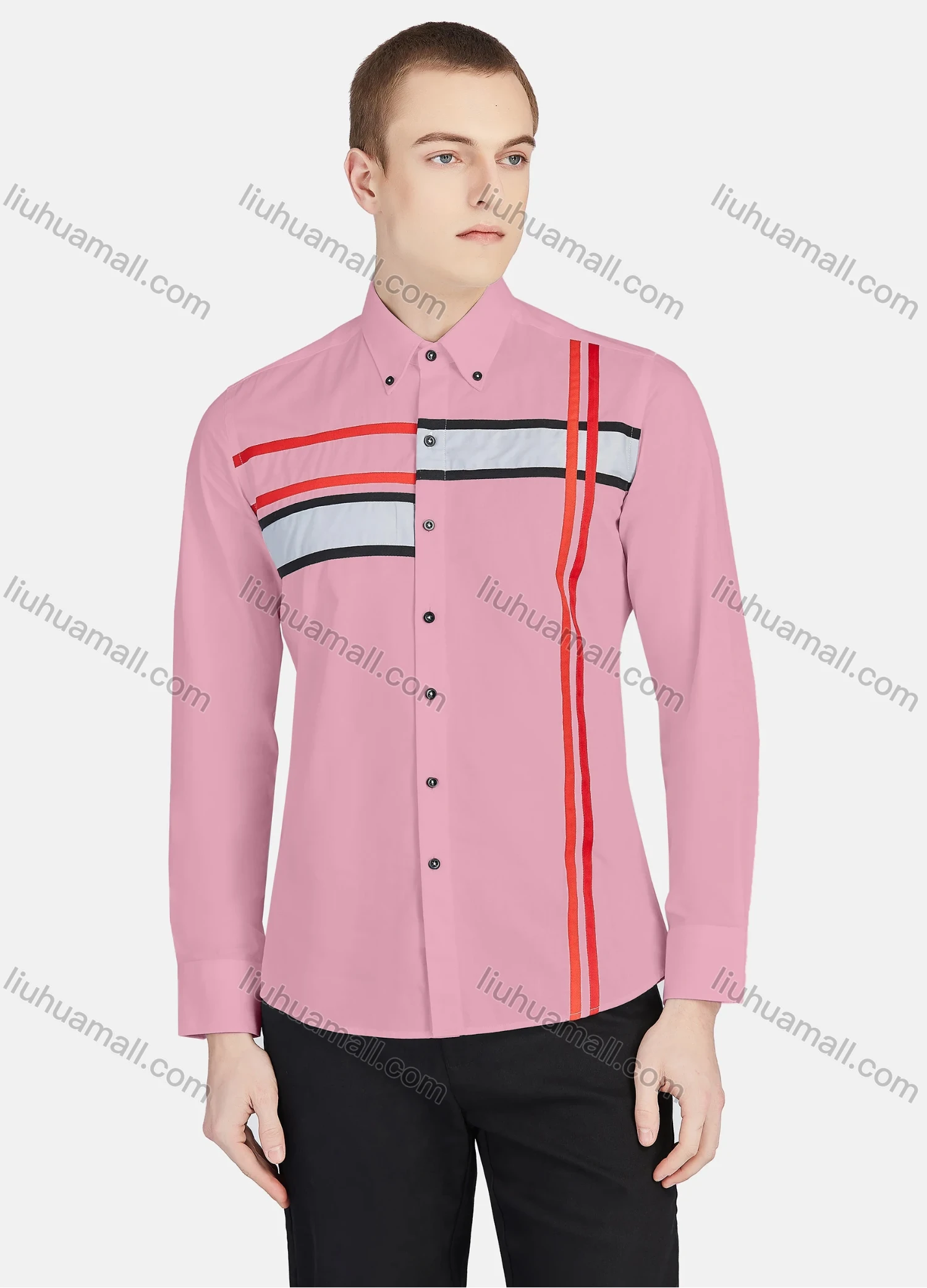 Wholesale Men's Casual Collared Long Sleeve Button Down Striped Shirt P001-3# - Liuhuamall
