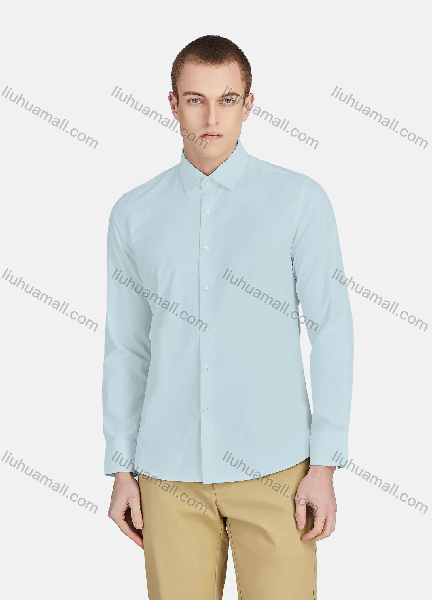 Wholesale Men's Casual Collared Long Sleeve Button Down Plain Shirt 590-1# - Liuhuamall