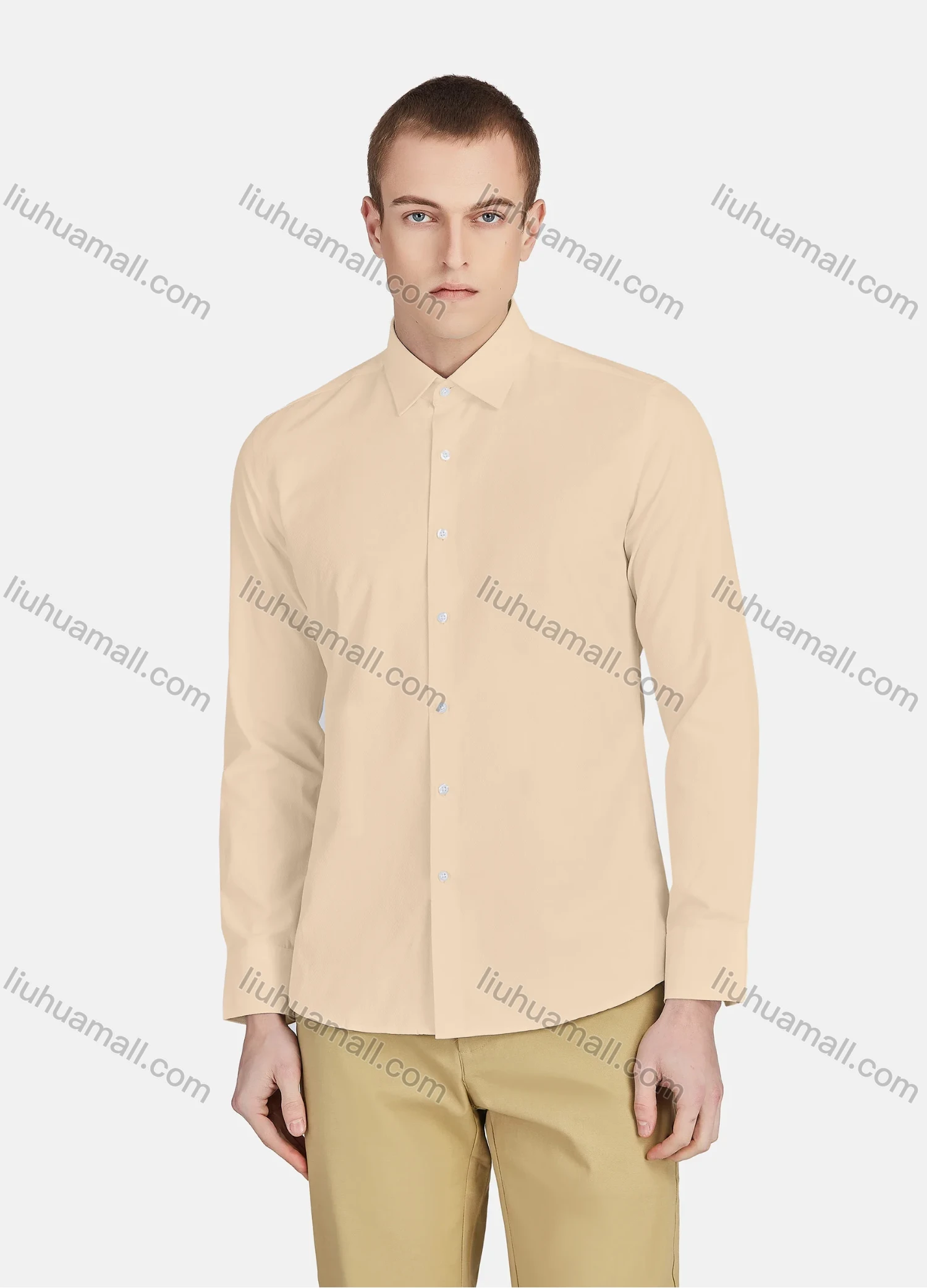 Wholesale Men's Casual Collared Long Sleeve Button Down Plain Shirt 590-1# - Liuhuamall