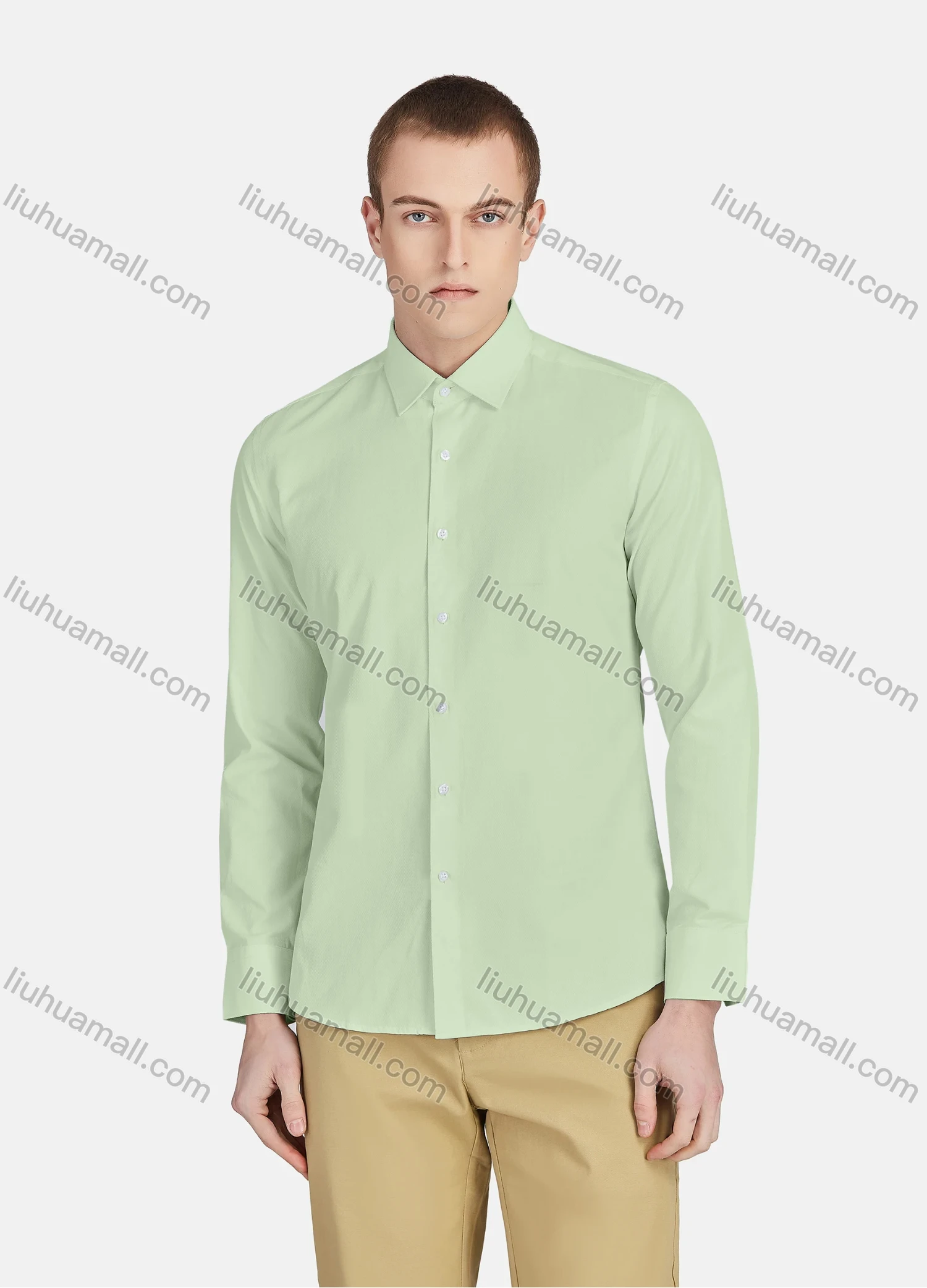 Wholesale Men's Casual Collared Long Sleeve Button Down Plain Shirt 590-1# - Liuhuamall