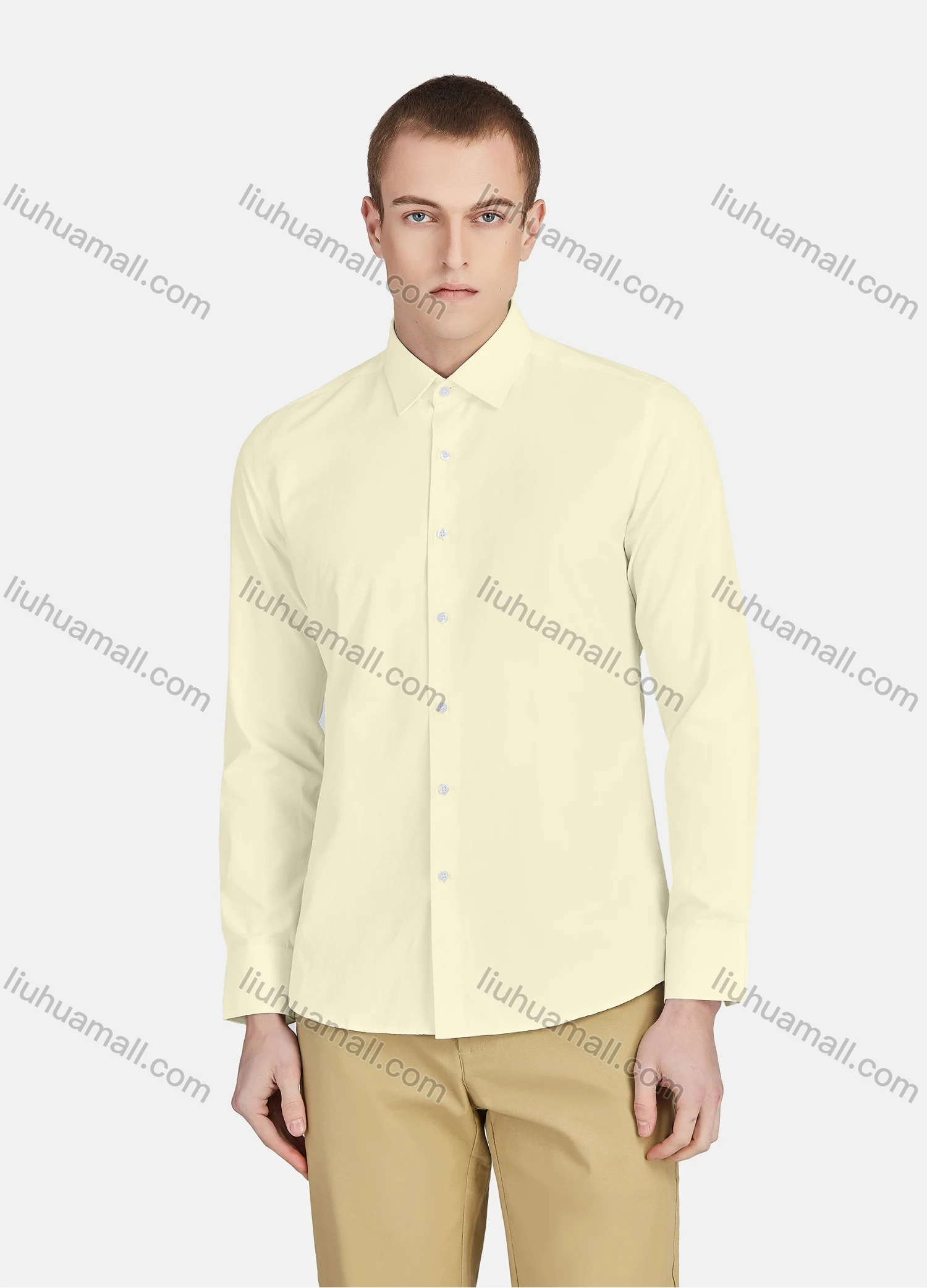Wholesale Men's Casual Collared Long Sleeve Button Down Plain Shirt 590-1# - Liuhuamall