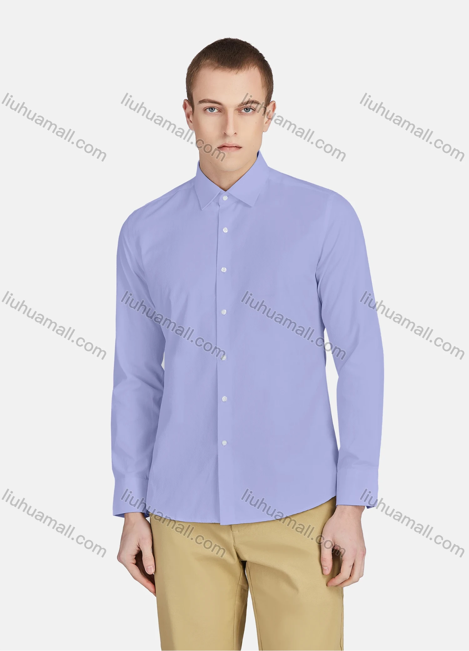 Wholesale Men's Casual Collared Long Sleeve Button Down Plain Shirt 590-1# - Liuhuamall