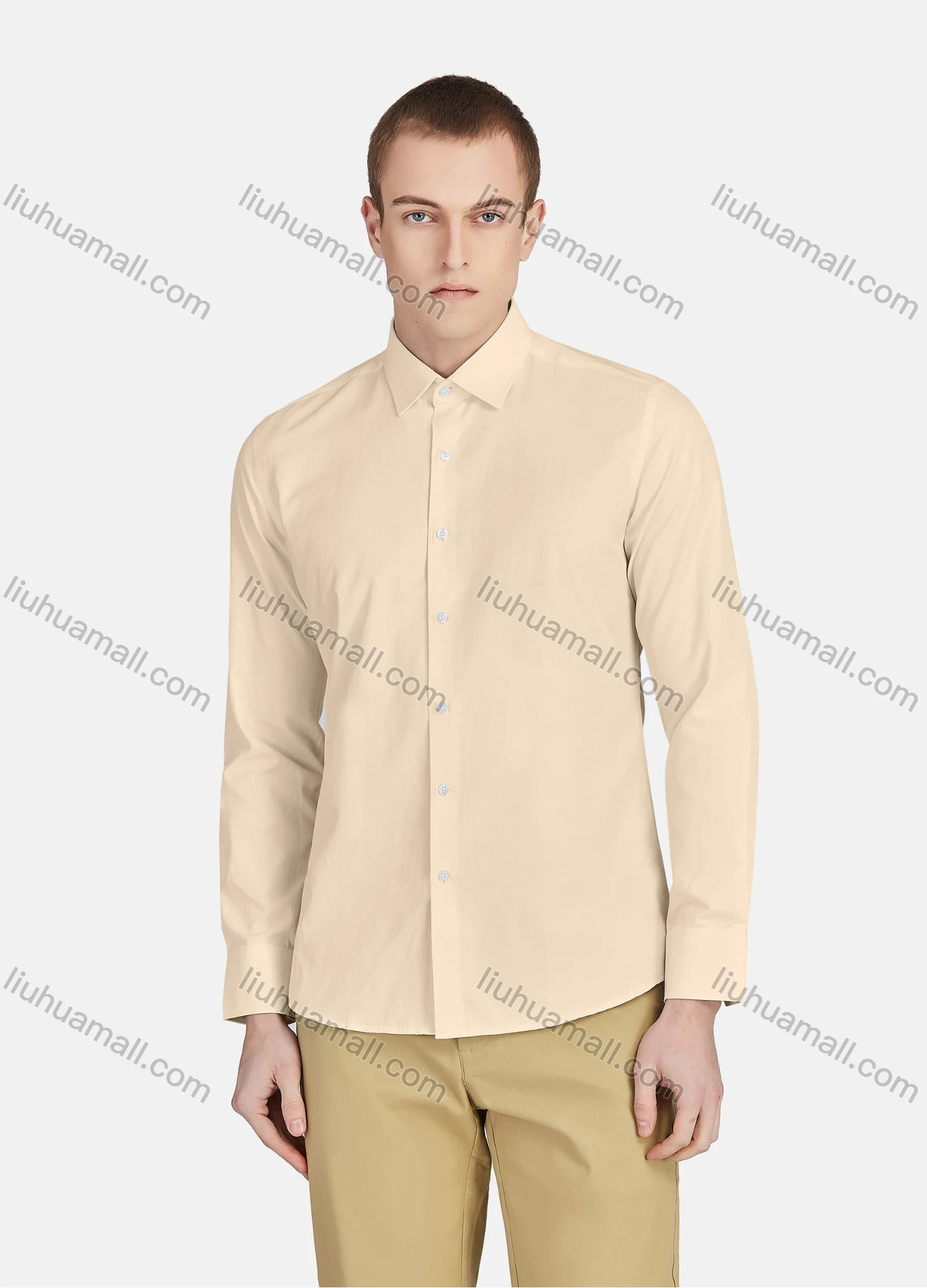 Wholesale Men's Casual Collared Long Sleeve Button Down Plain Shirt 590-1# - Liuhuamall