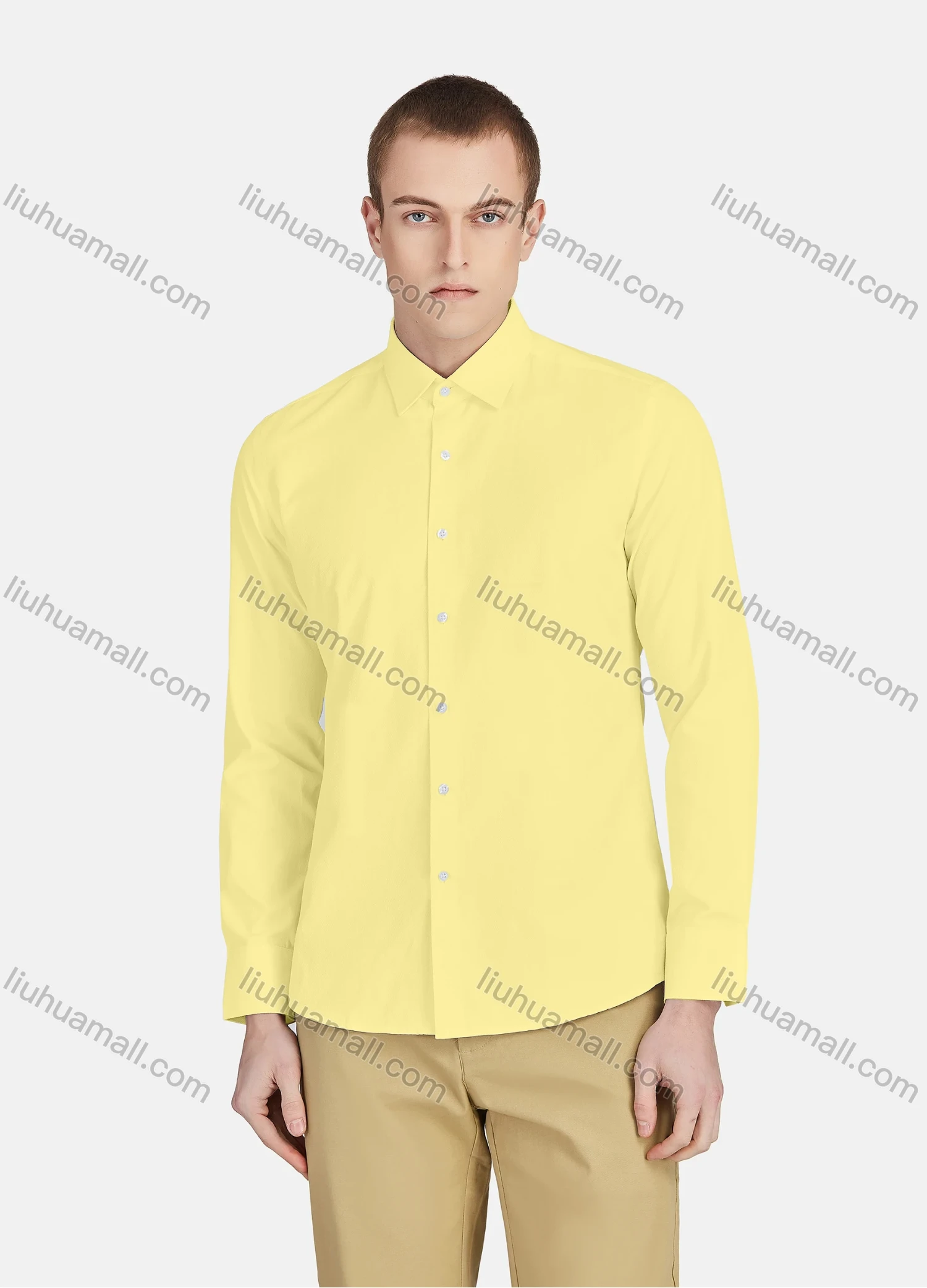 Wholesale Men's Casual Collared Long Sleeve Button Down Plain Shirt 590-1# - Liuhuamall