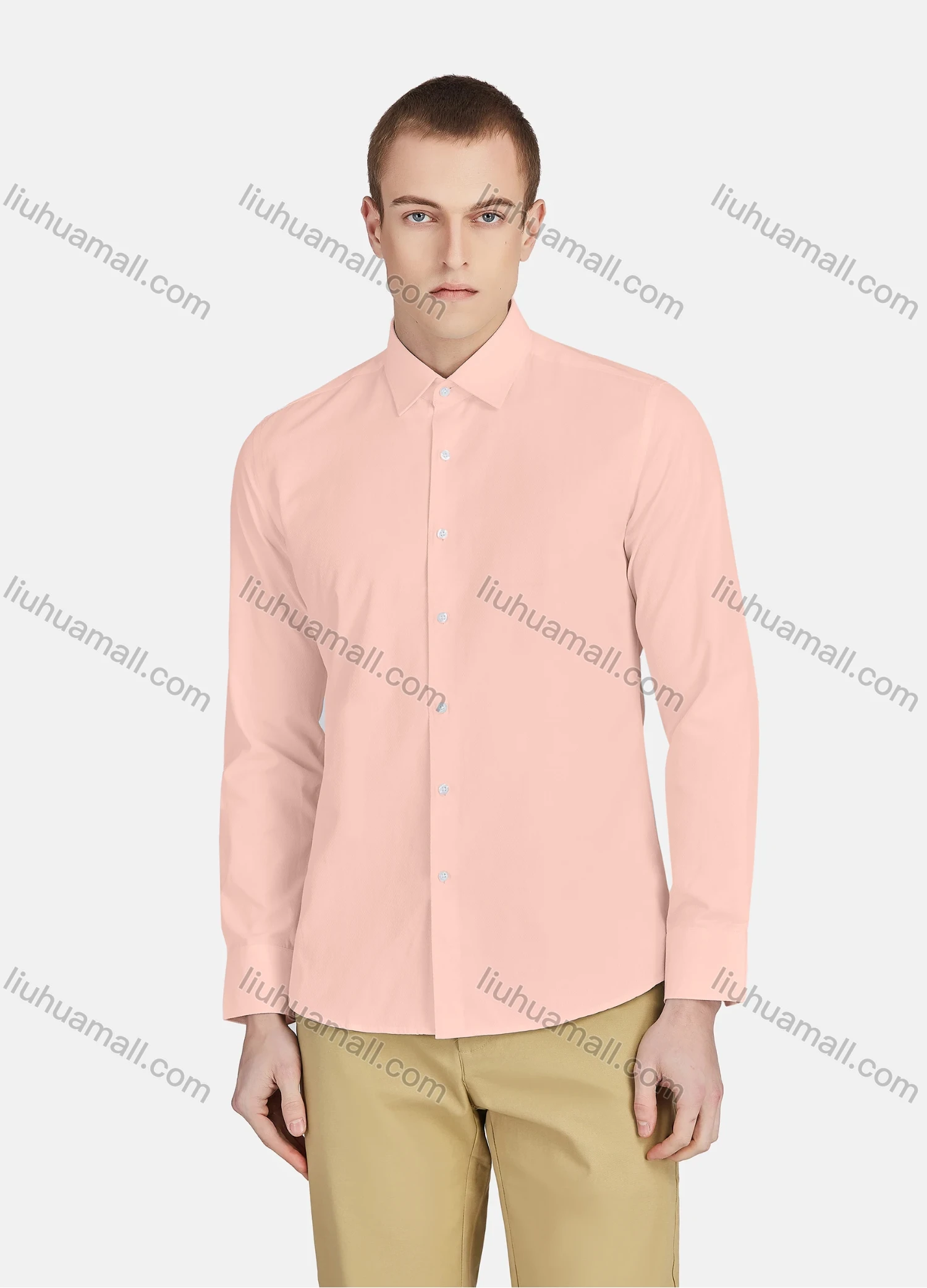 Wholesale Men's Casual Collared Long Sleeve Button Down Plain Shirt 590-1# - Liuhuamall