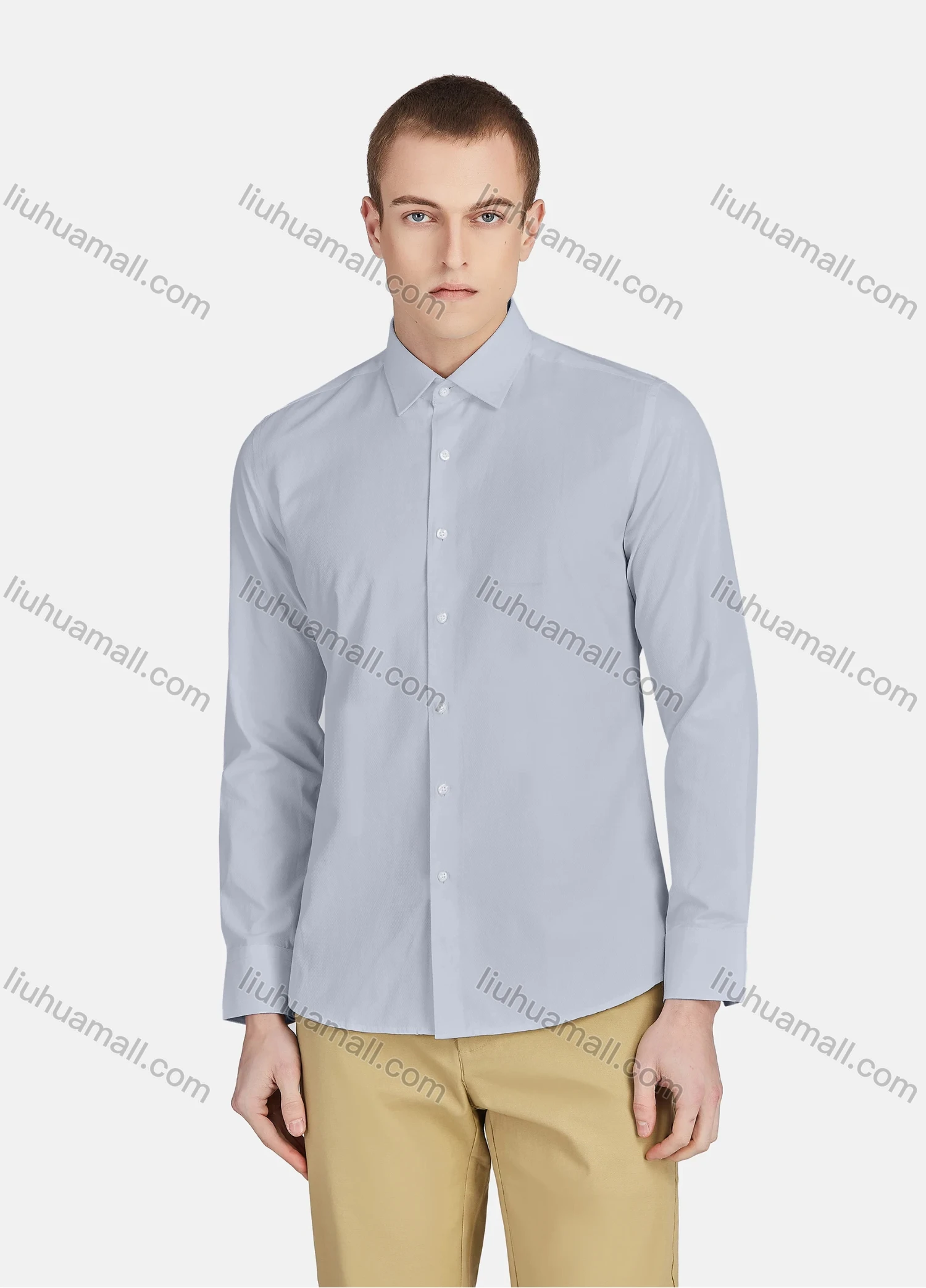 Wholesale Men's Casual Collared Long Sleeve Button Down Plain Shirt 590-1# - Liuhuamall