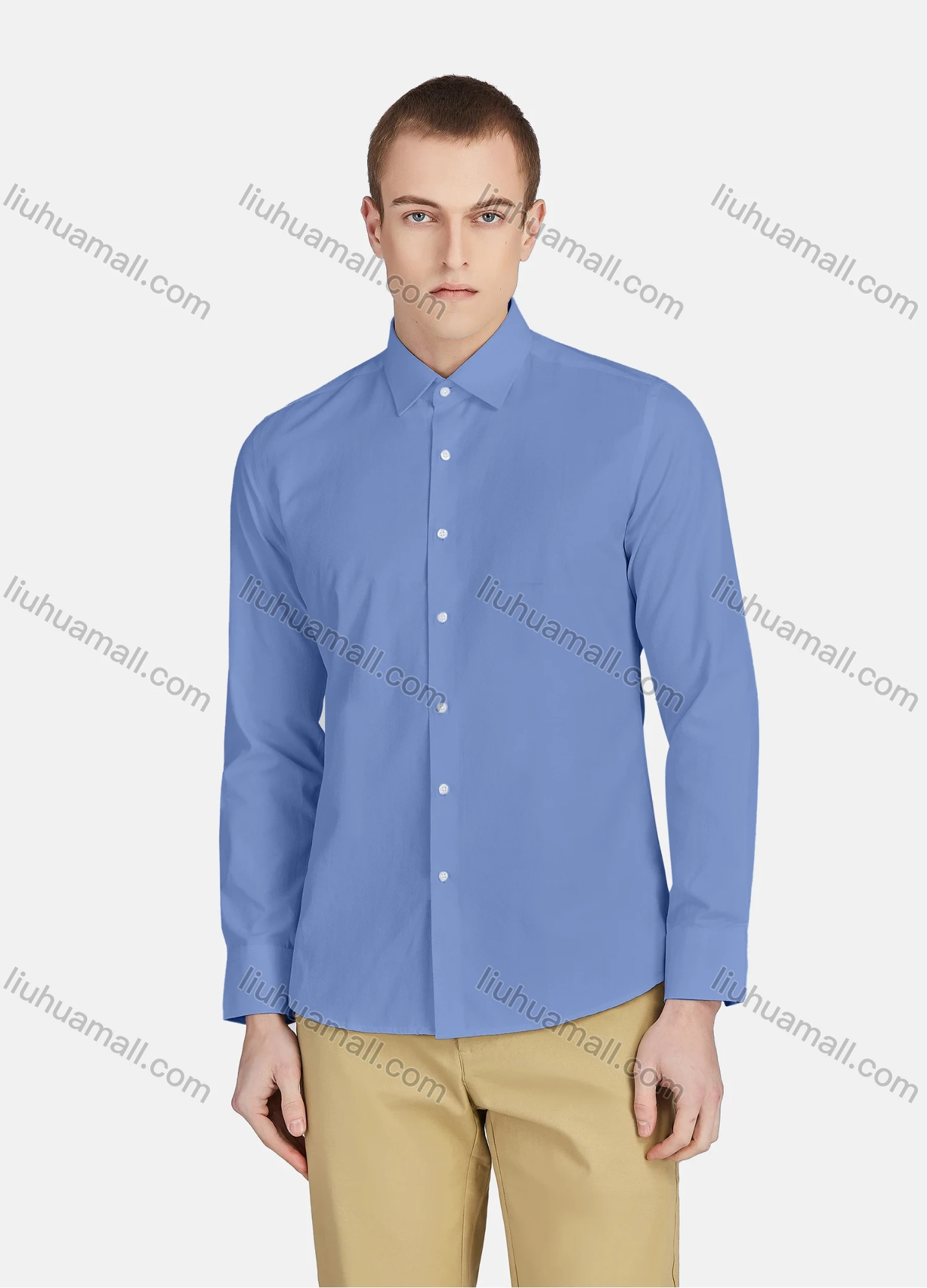 Wholesale Men's Casual Collared Long Sleeve Button Down Plain Shirt 590-1# - Liuhuamall