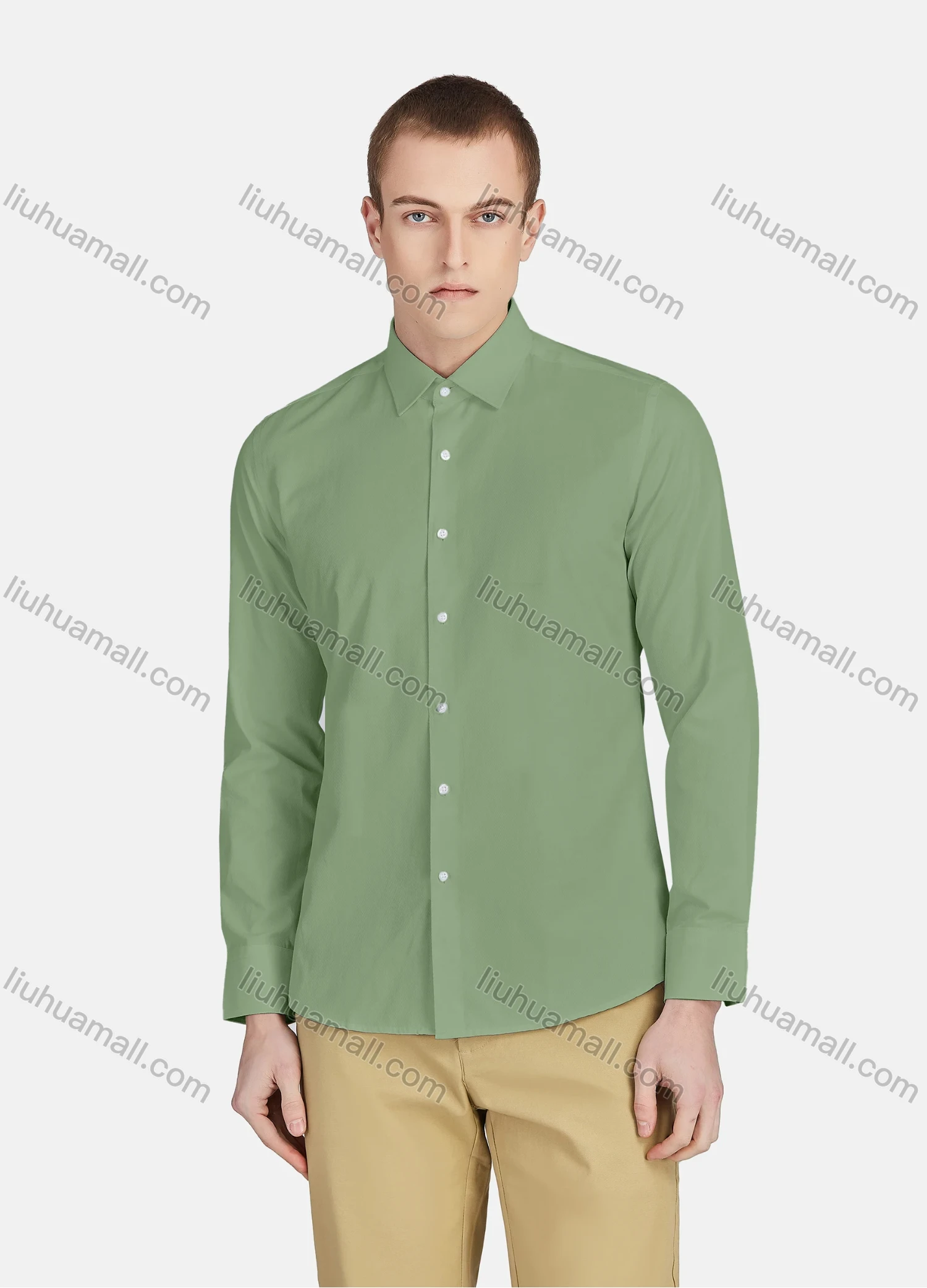 Wholesale Men's Casual Collared Long Sleeve Button Down Plain Shirt 590-1# - Liuhuamall