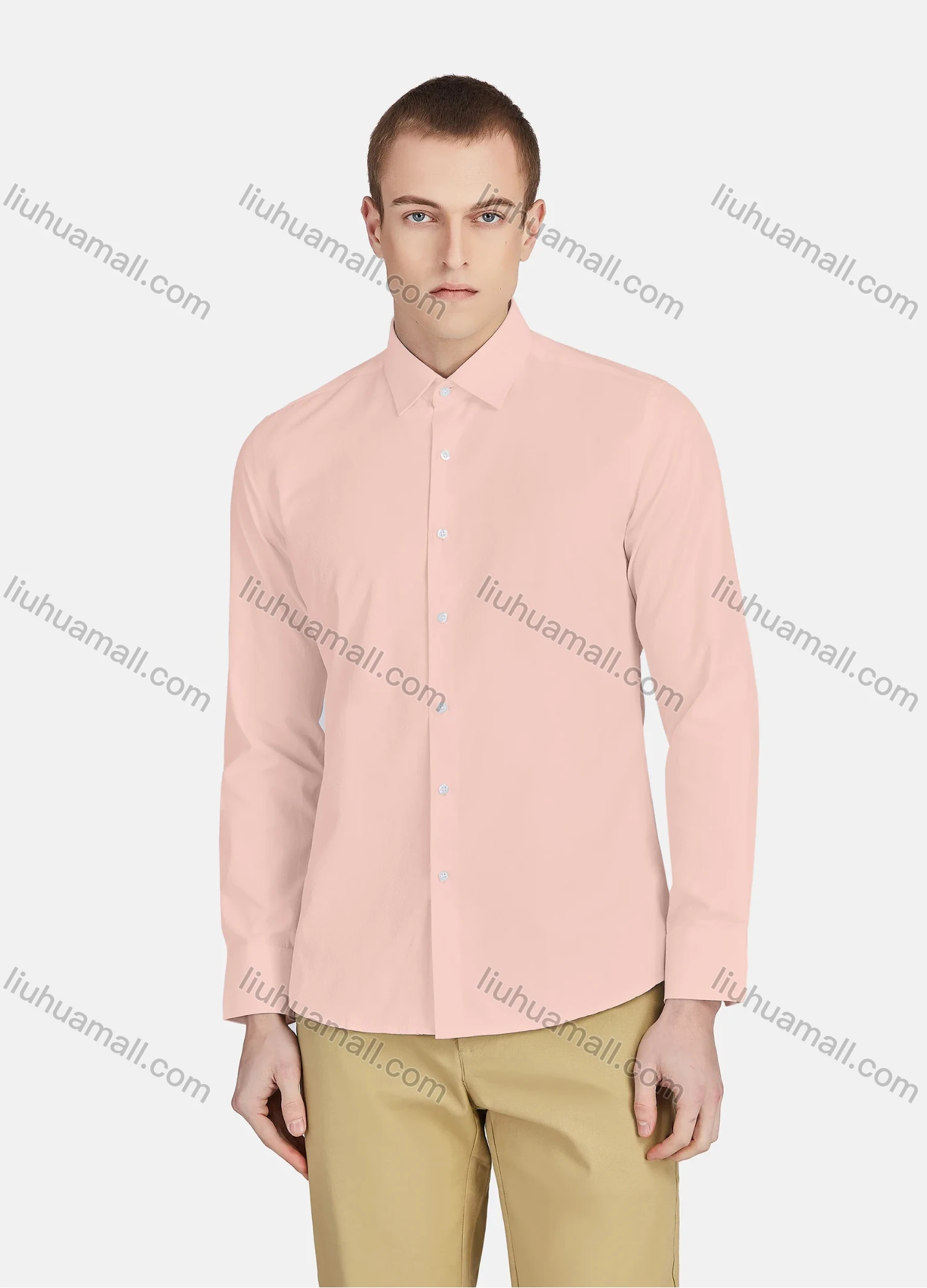 Wholesale Men's Casual Collared Long Sleeve Button Down Plain Shirt 590-1# - Liuhuamall