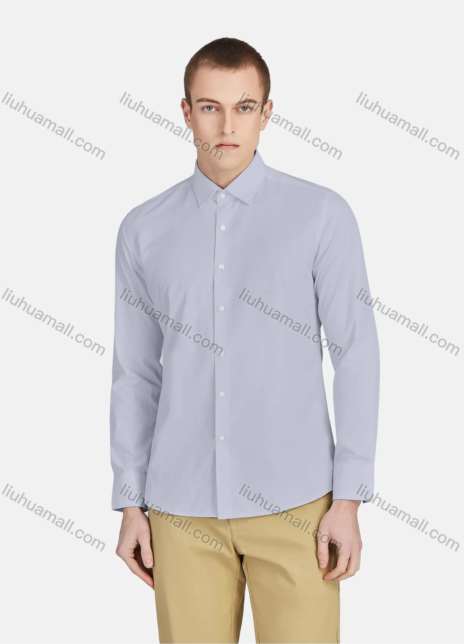 Wholesale Men's Casual Collared Long Sleeve Button Down Plain Shirt 590-1# - Liuhuamall