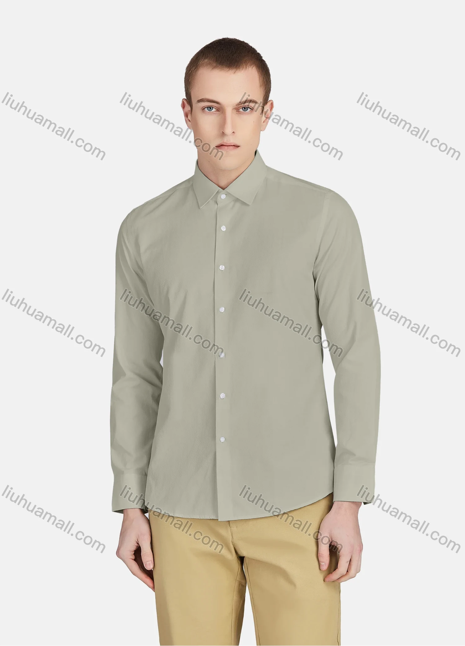 Wholesale Men's Casual Collared Long Sleeve Button Down Plain Shirt 590-1# - Liuhuamall