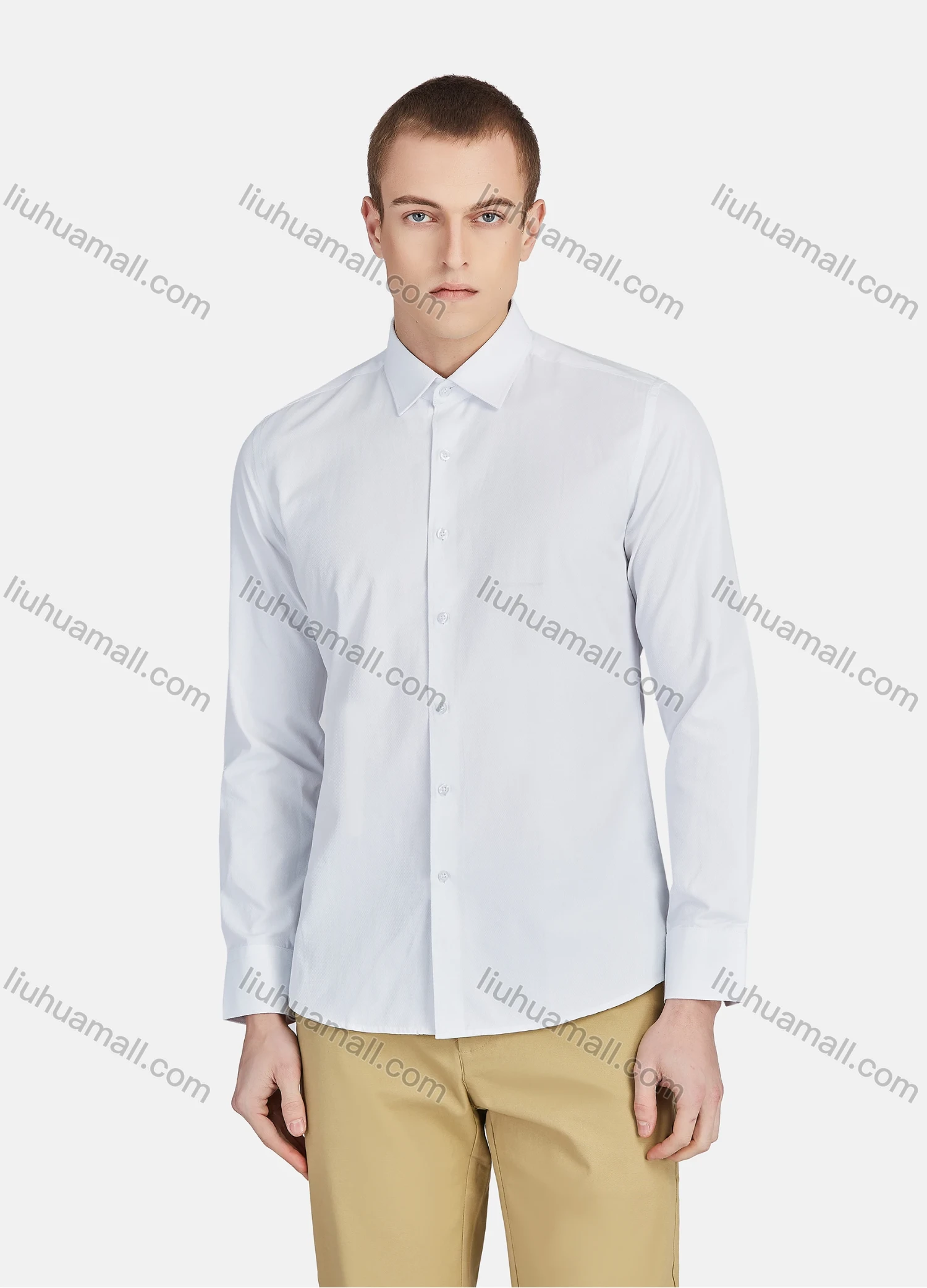 Wholesale Men's Casual Collared Long Sleeve Button Down Plain Shirt 590-1# - Liuhuamall