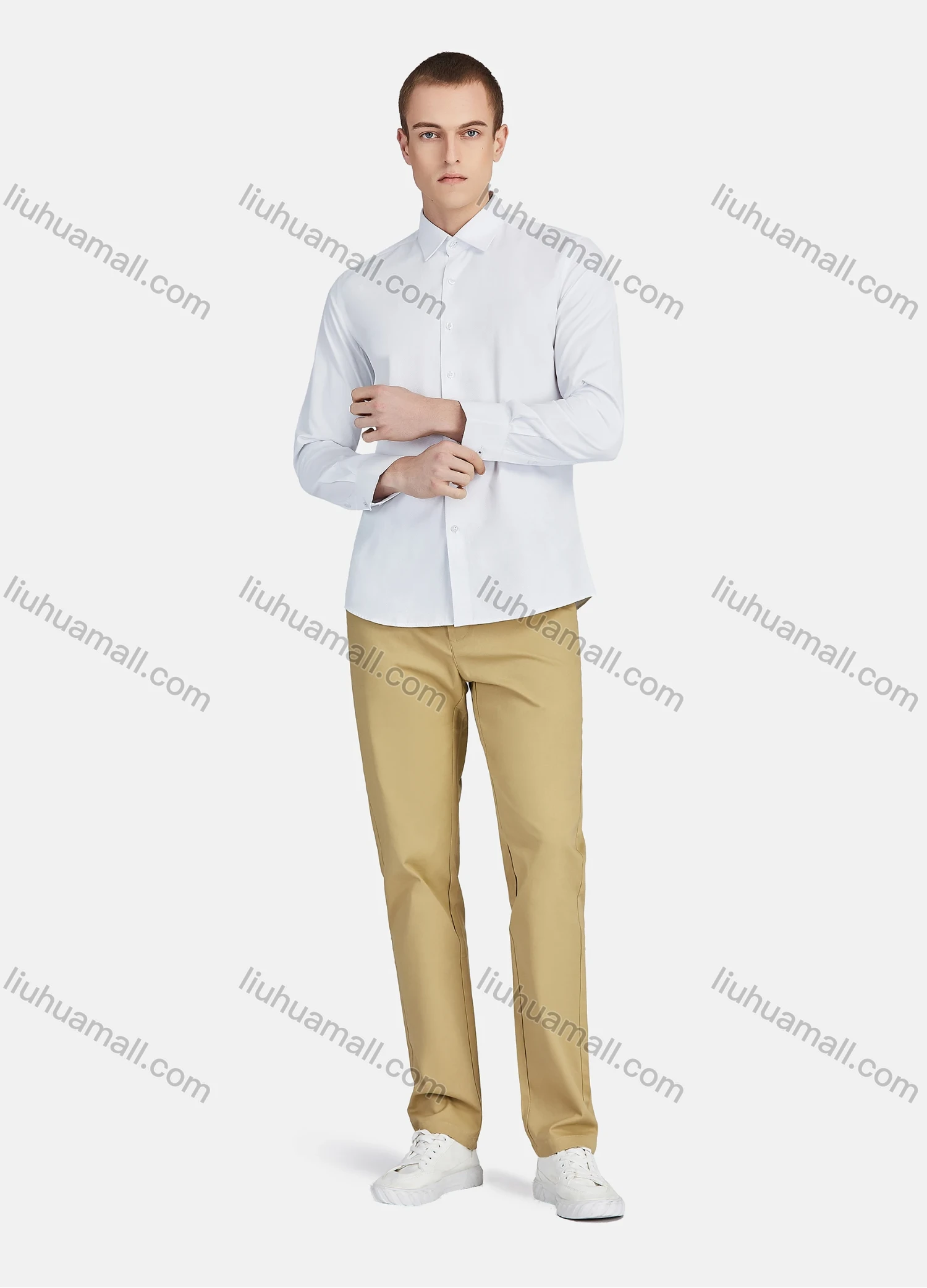 Wholesale Men's Casual Collared Long Sleeve Button Down Plain Shirt 590-1# - Liuhuamall