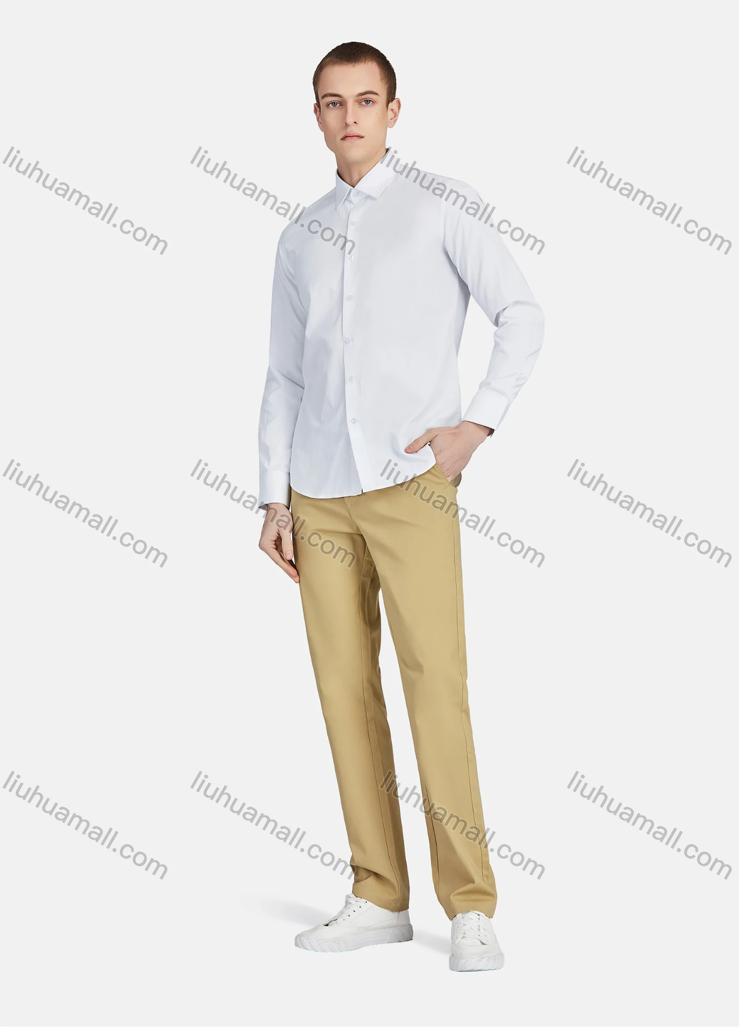 Wholesale Men's Casual Collared Long Sleeve Button Down Plain Shirt 590-1# - Liuhuamall