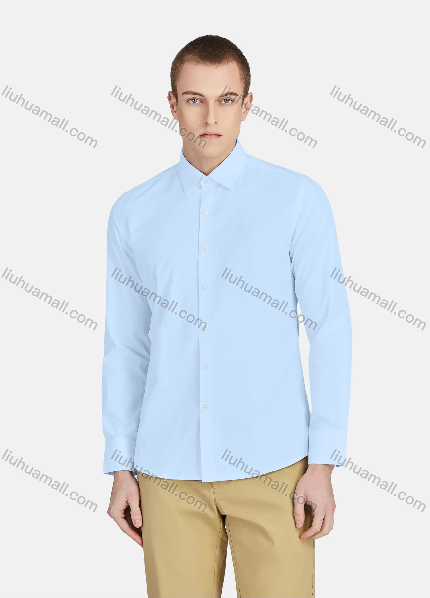 Wholesale Men's Casual Collared Long Sleeve Button Down Plain Shirt 590-1# - Liuhuamall