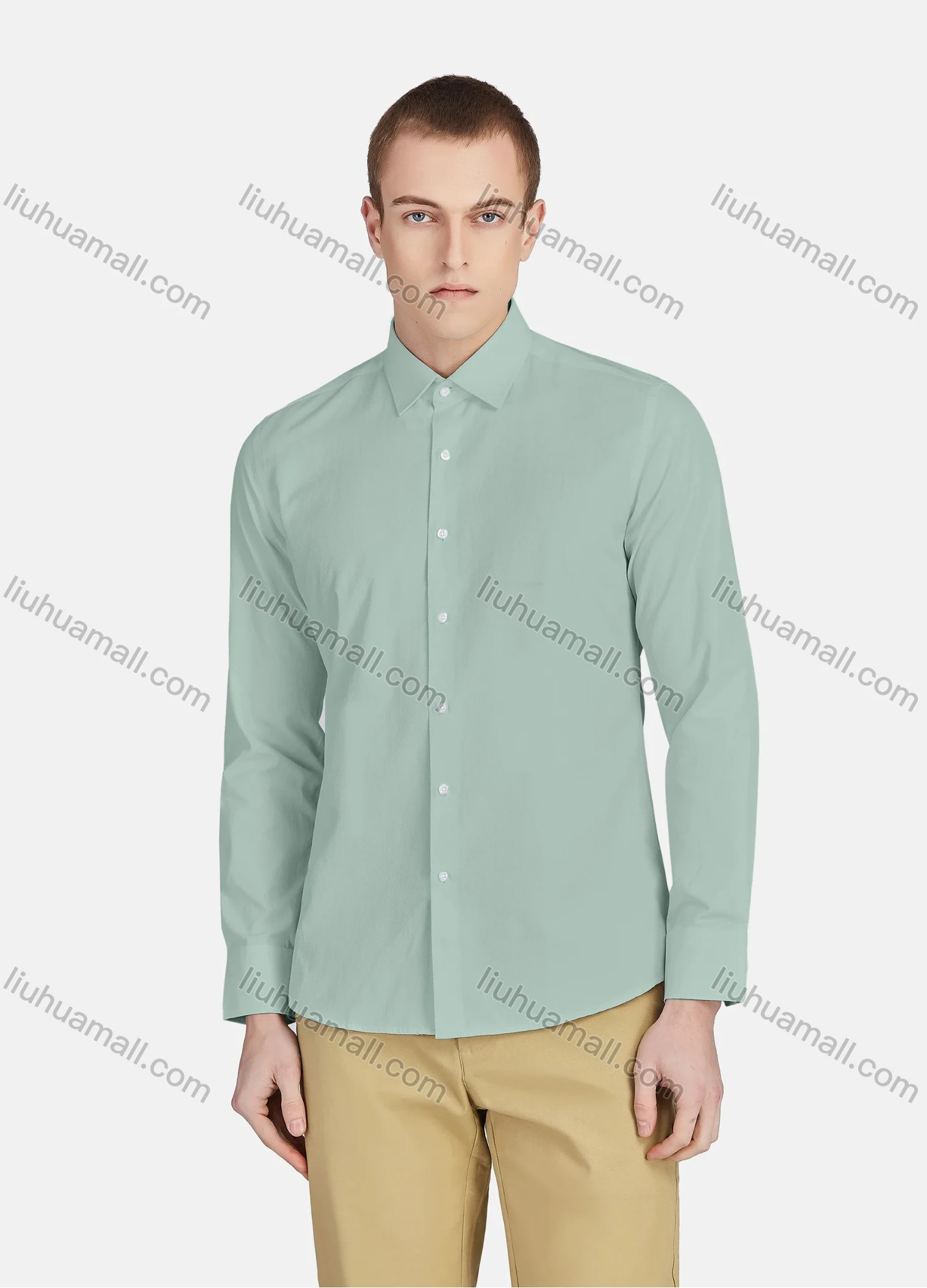 Wholesale Men's Casual Collared Long Sleeve Button Down Plain Shirt 590-1# - Liuhuamall