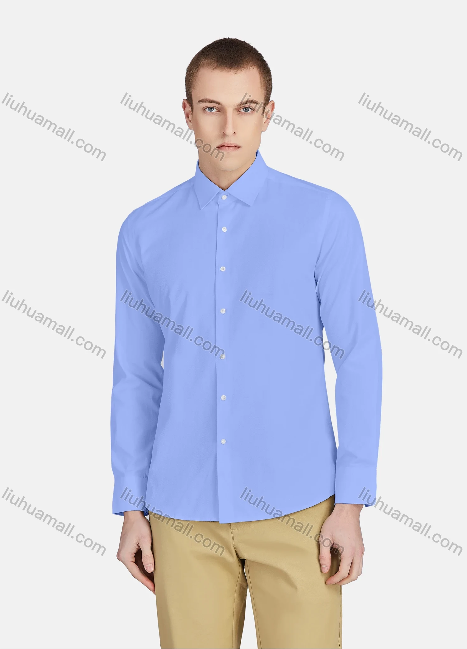 Wholesale Men's Casual Collared Long Sleeve Button Down Plain Shirt 590-1# - Liuhuamall