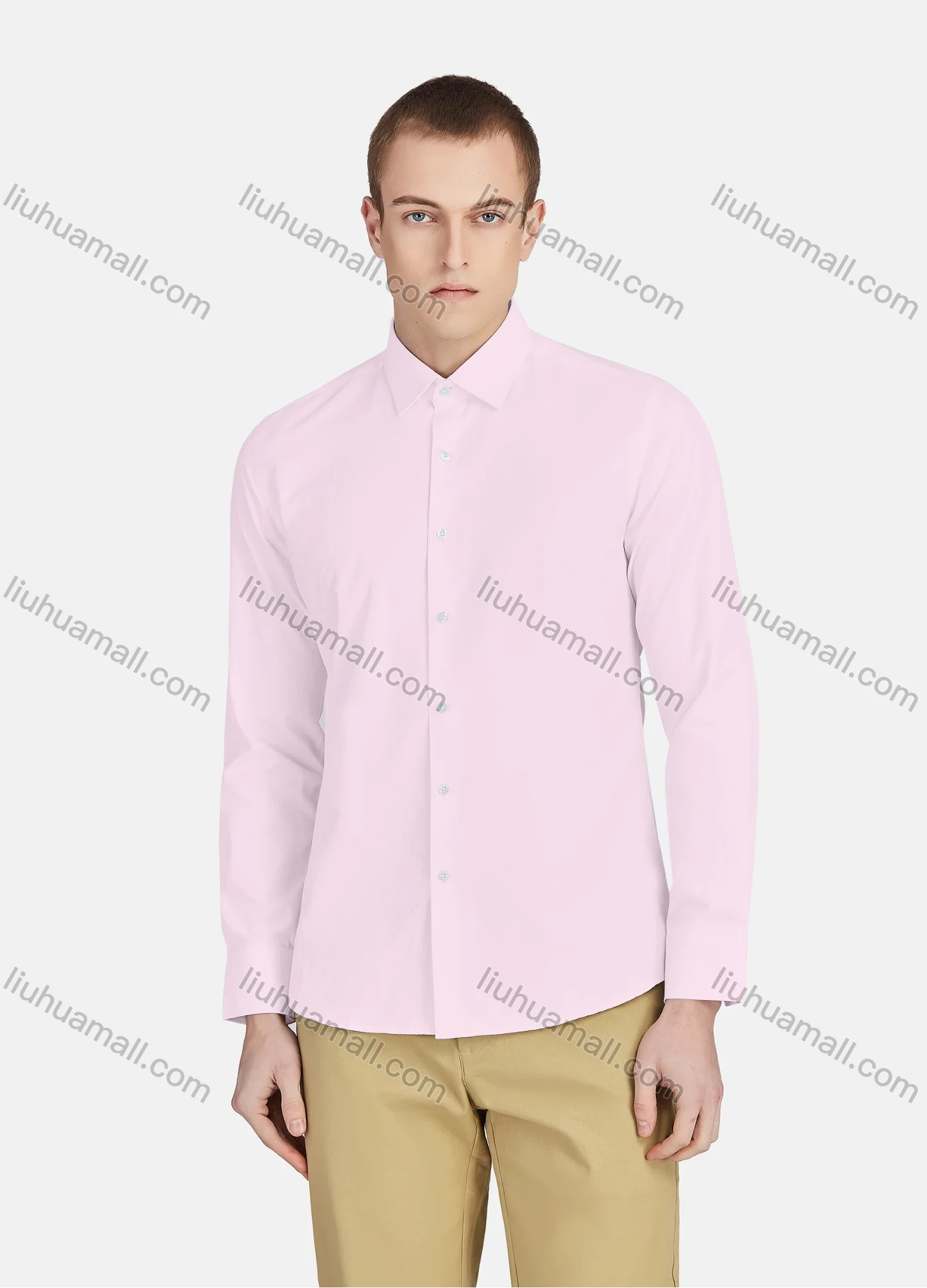 Wholesale Men's Casual Collared Long Sleeve Button Down Plain Shirt 590-1# - Liuhuamall
