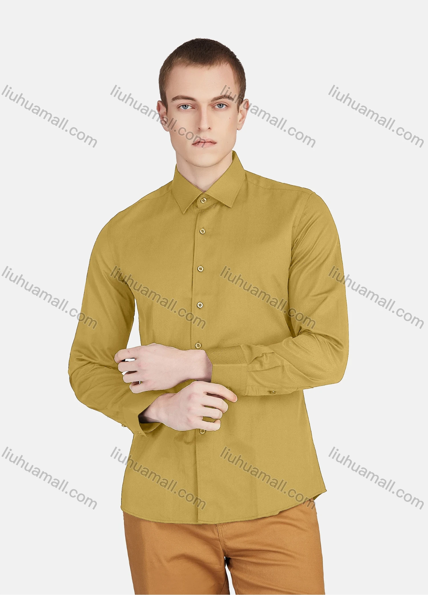 Wholesale Men's Casual Collared Long Sleeve Button Down Plain Shirt 590-7# - Liuhuamall