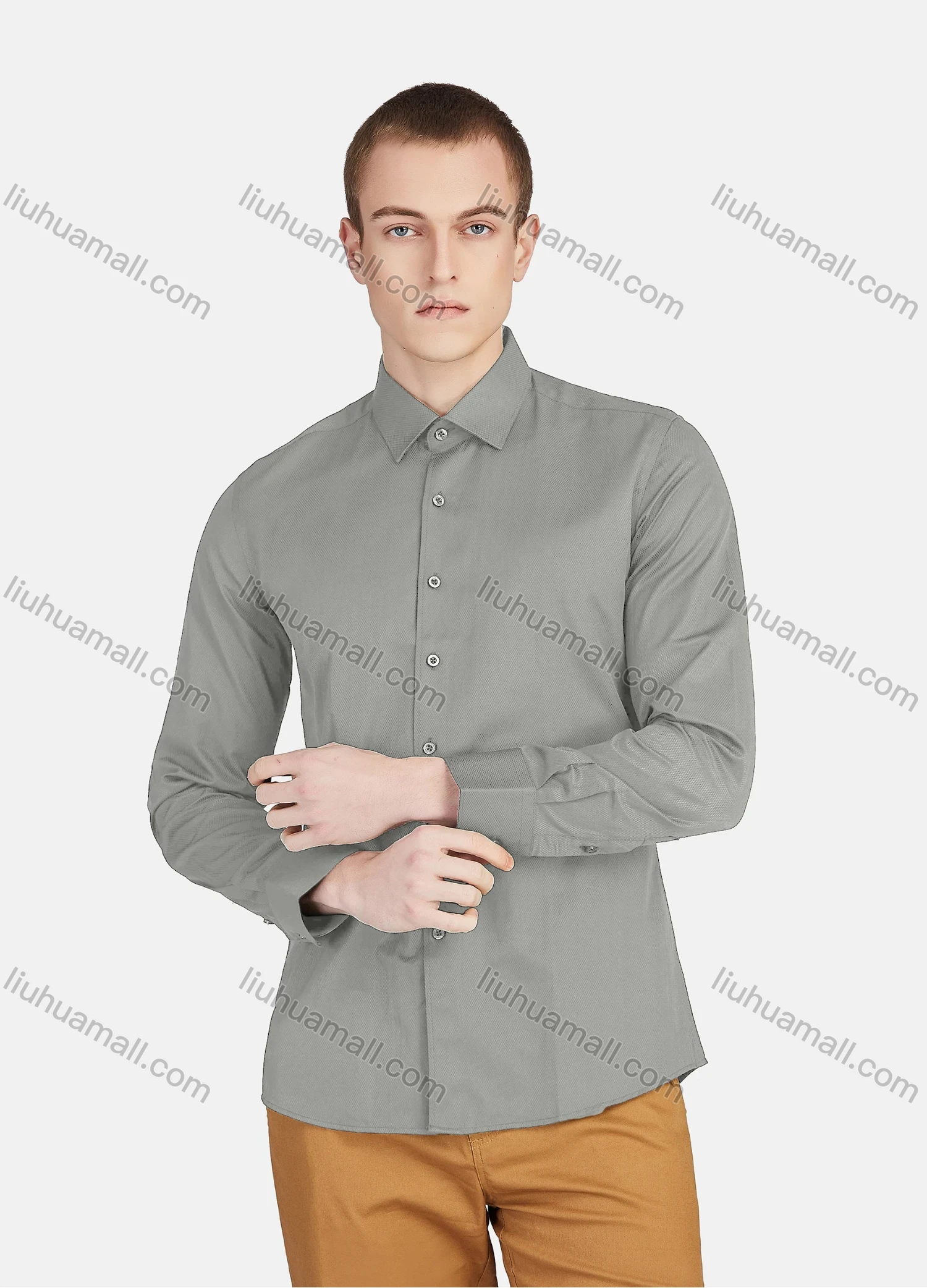 Wholesale Men's Casual Collared Long Sleeve Button Down Plain Shirt 590-7# - Liuhuamall