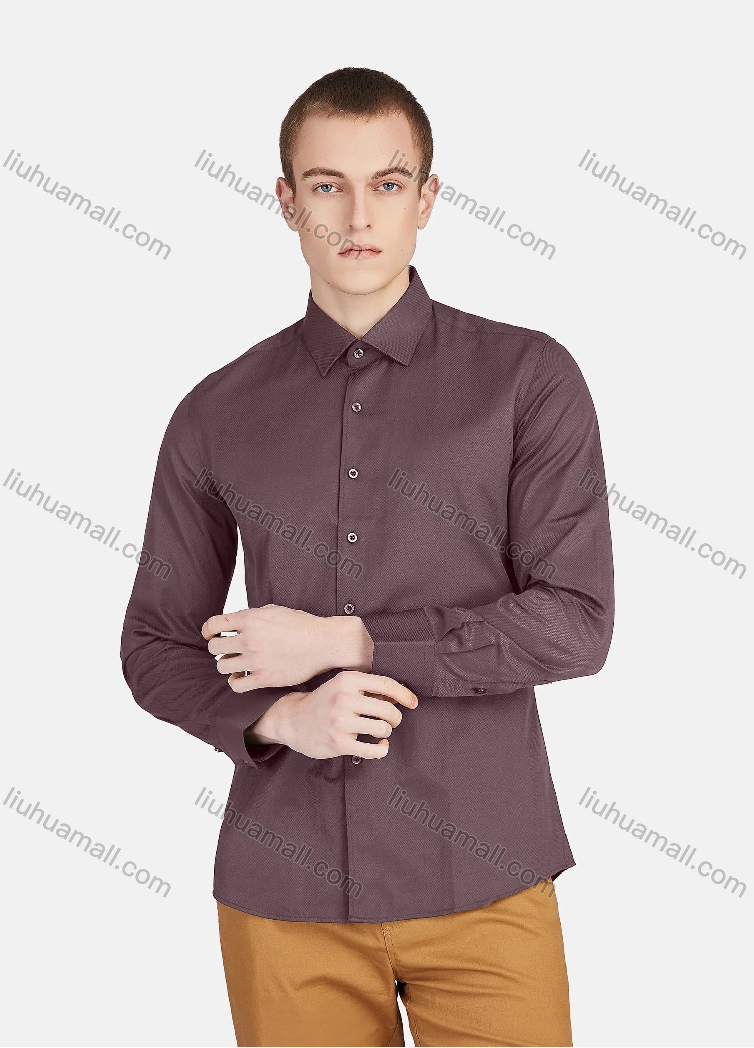 Wholesale Men's Casual Collared Long Sleeve Button Down Plain Shirt 590-7# - Liuhuamall