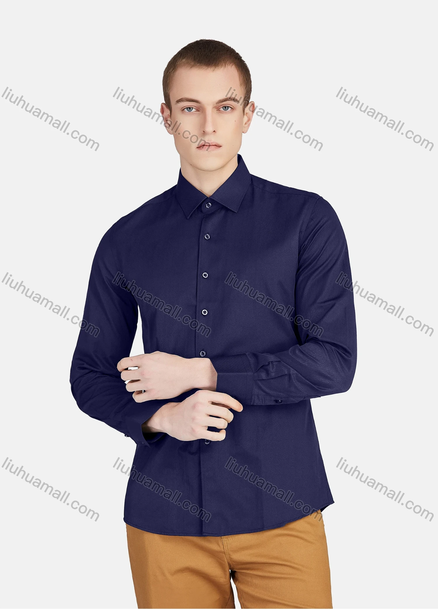Wholesale Men's Casual Collared Long Sleeve Button Down Plain Shirt 590-7# - Liuhuamall