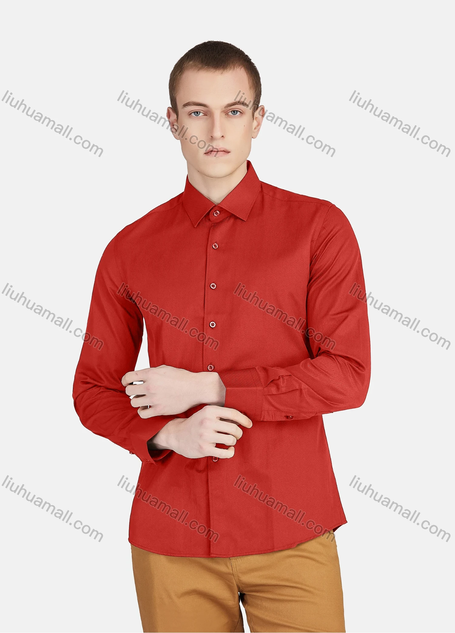 Wholesale Men's Casual Collared Long Sleeve Button Down Plain Shirt 590-7# - Liuhuamall