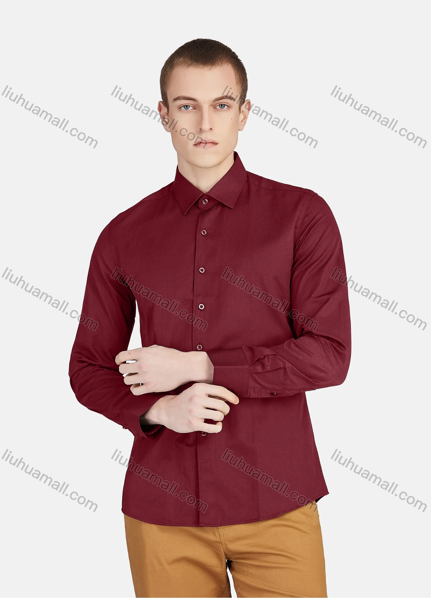 Wholesale Men's Casual Collared Long Sleeve Button Down Plain Shirt 590-7# - Liuhuamall