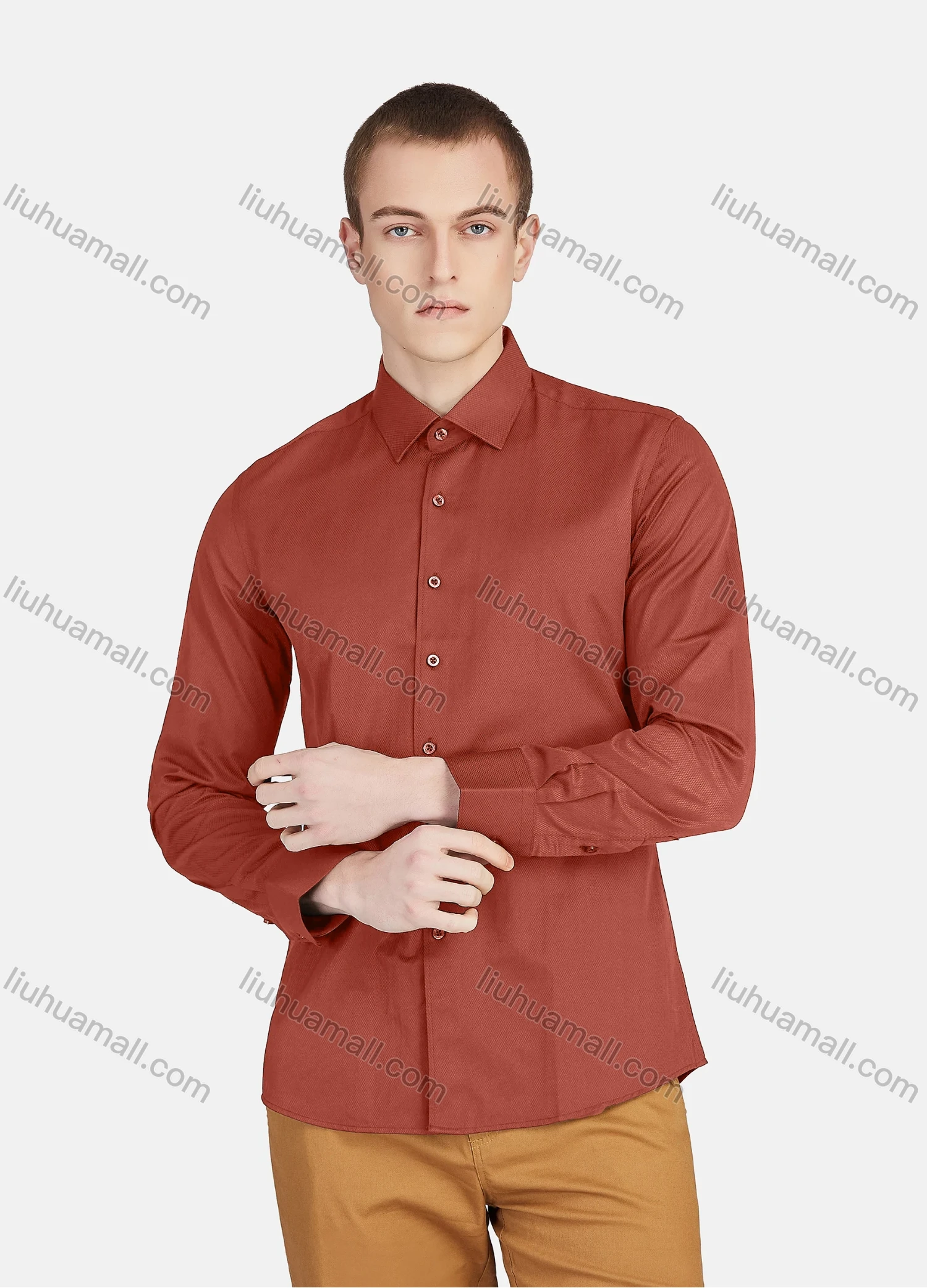 Wholesale Men's Casual Collared Long Sleeve Button Down Plain Shirt 590-7# - Liuhuamall