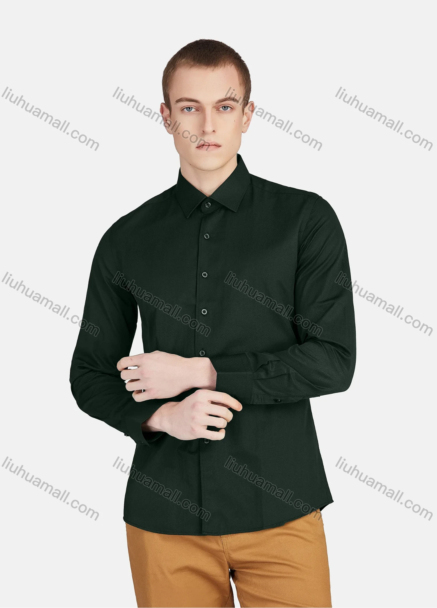 Wholesale Men's Casual Collared Long Sleeve Button Down Plain Shirt 590-7# - Liuhuamall