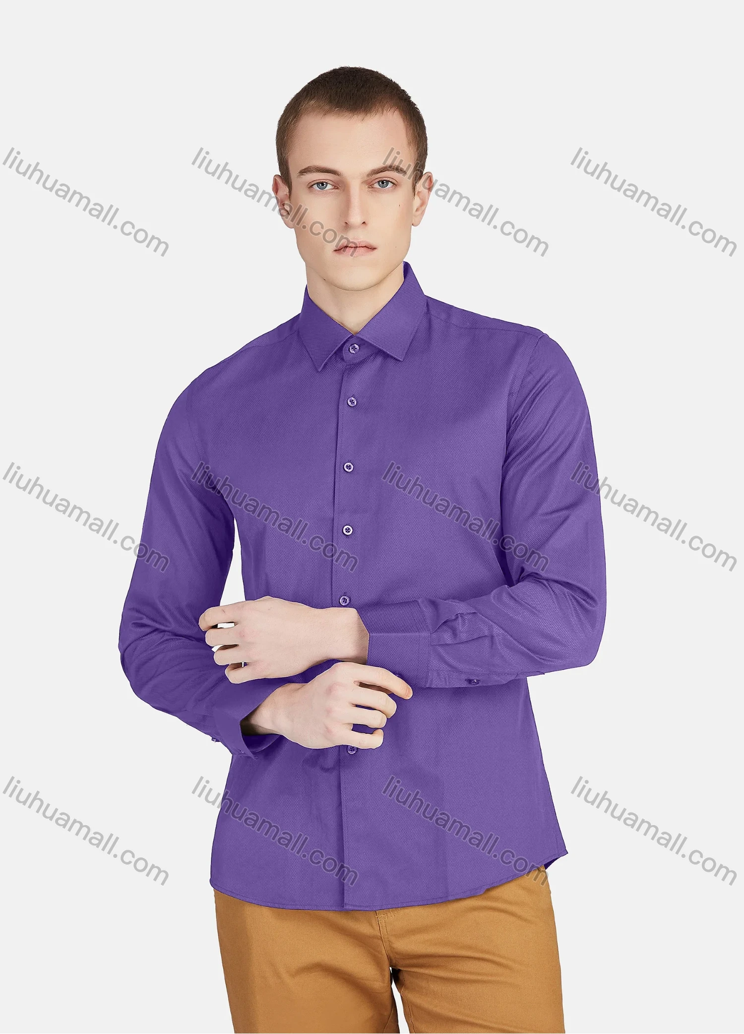Wholesale Men's Casual Collared Long Sleeve Button Down Plain Shirt 590-7# - Liuhuamall