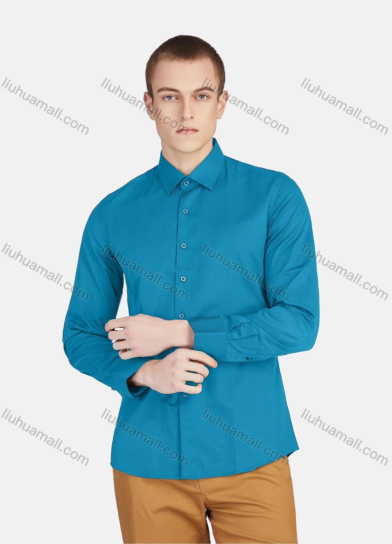 Wholesale Men's Casual Collared Long Sleeve Button Down Plain Shirt 590-7# - Liuhuamall